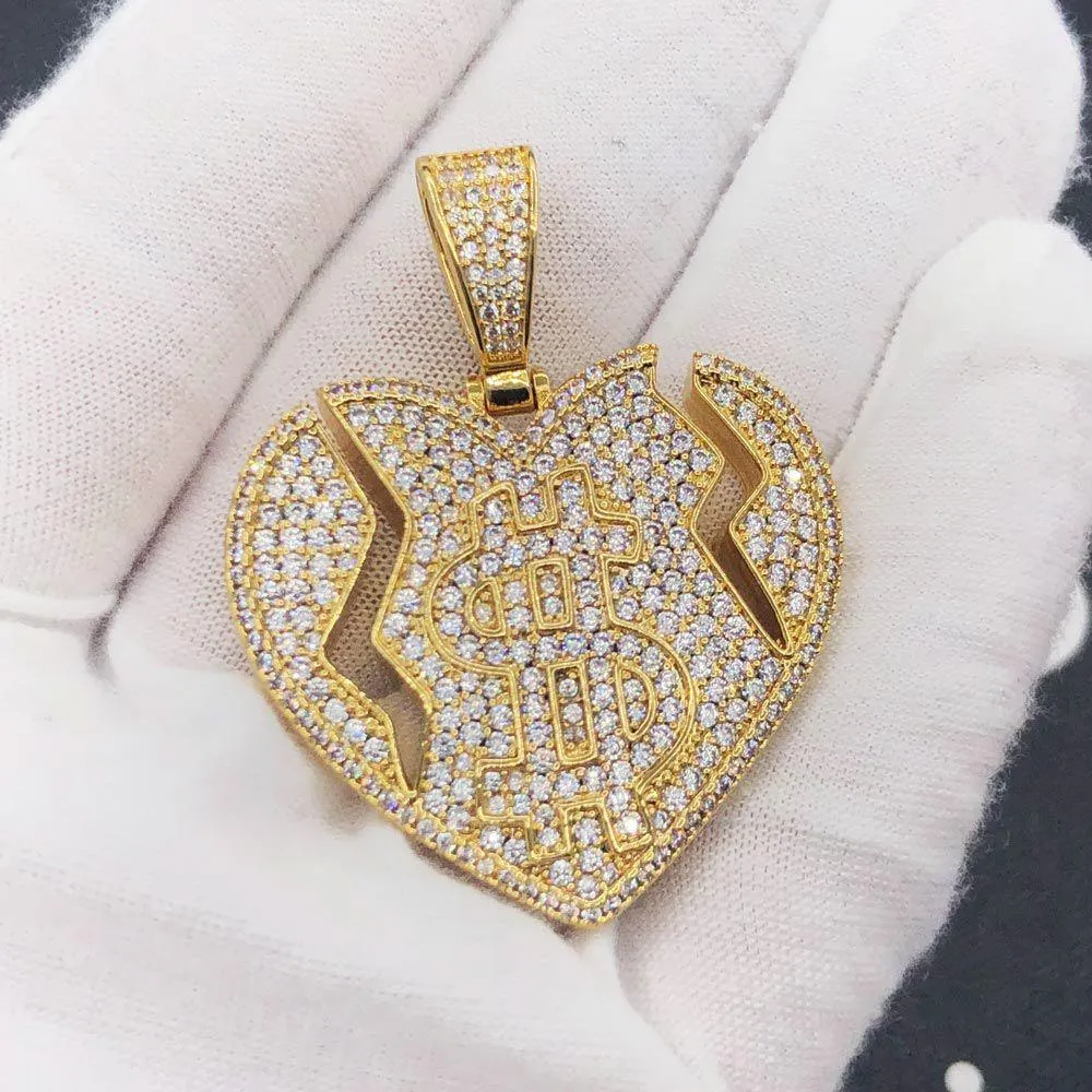 $ Broken Heart Iced Out Hip Hop Pendant