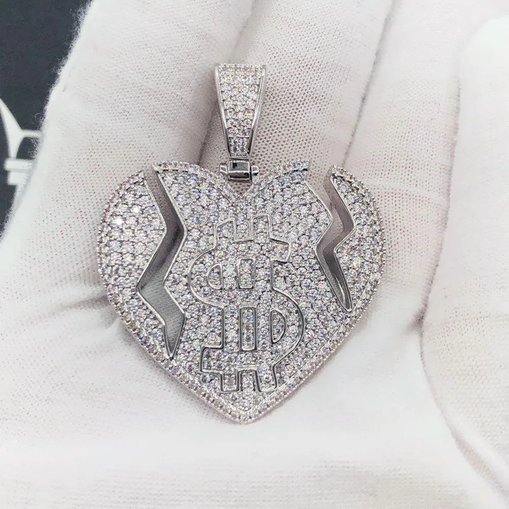 $ Broken Heart Iced Out Hip Hop Pendant