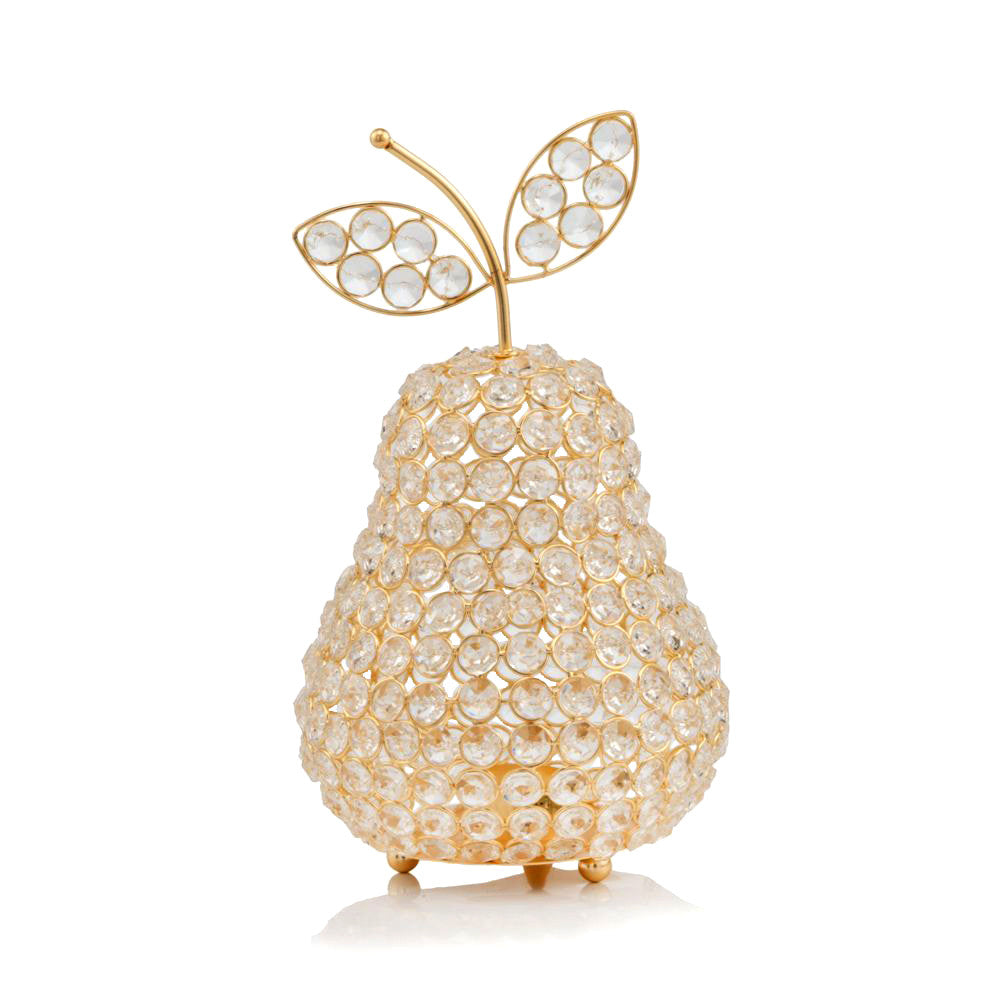 10.75 Medium Faux Crystal Gold Pear Sculpture