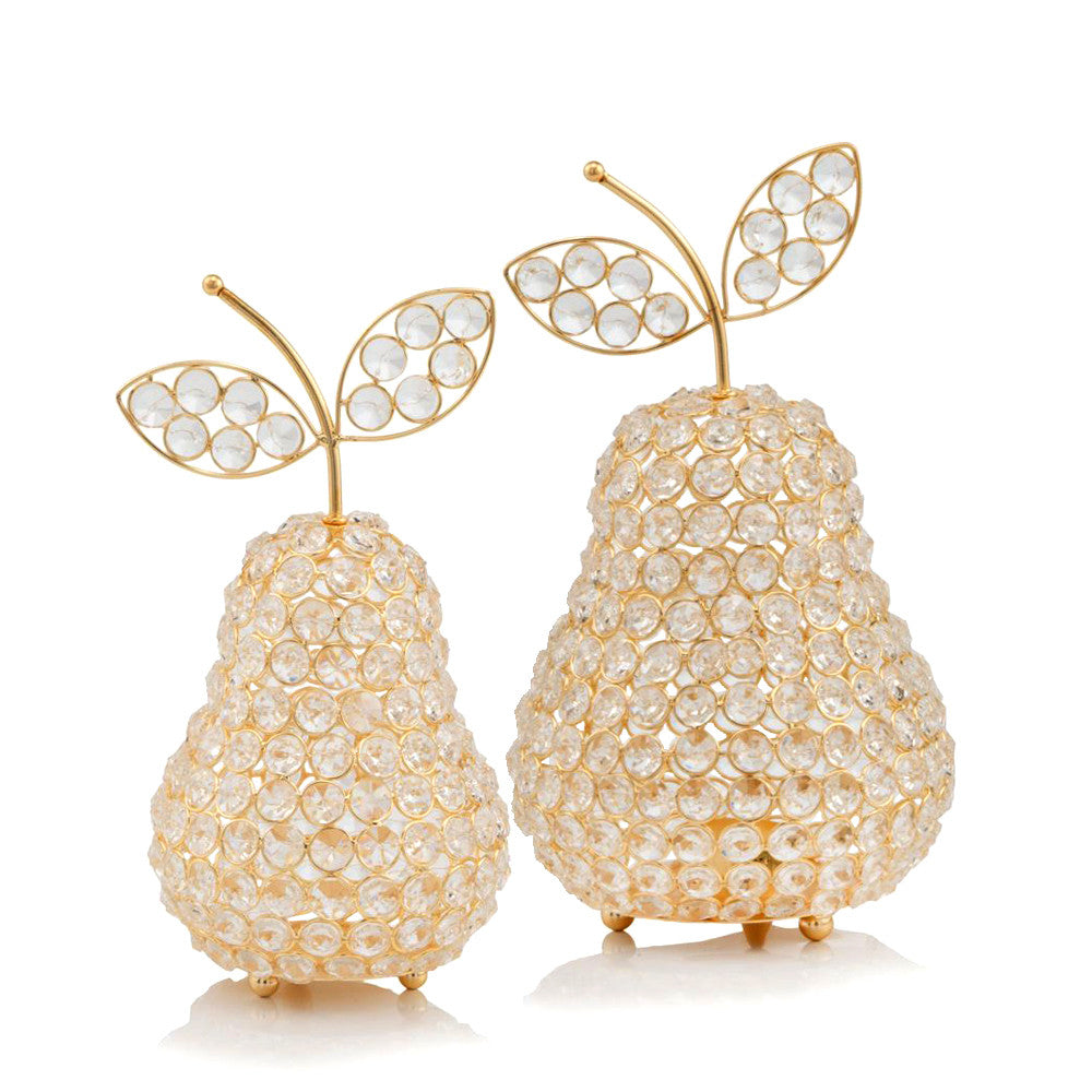 10.75 Medium Faux Crystal Gold Pear Sculpture