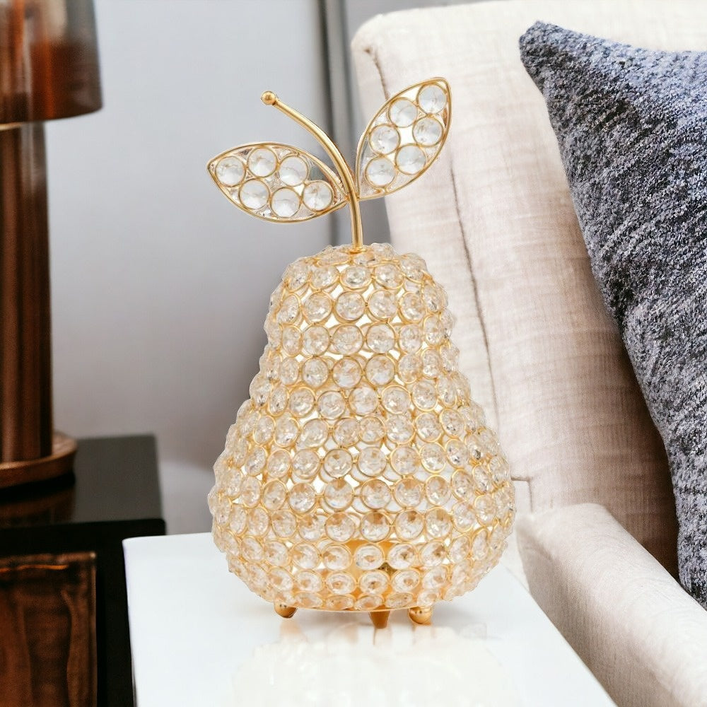 10.75 Medium Faux Crystal Gold Pear Sculpture