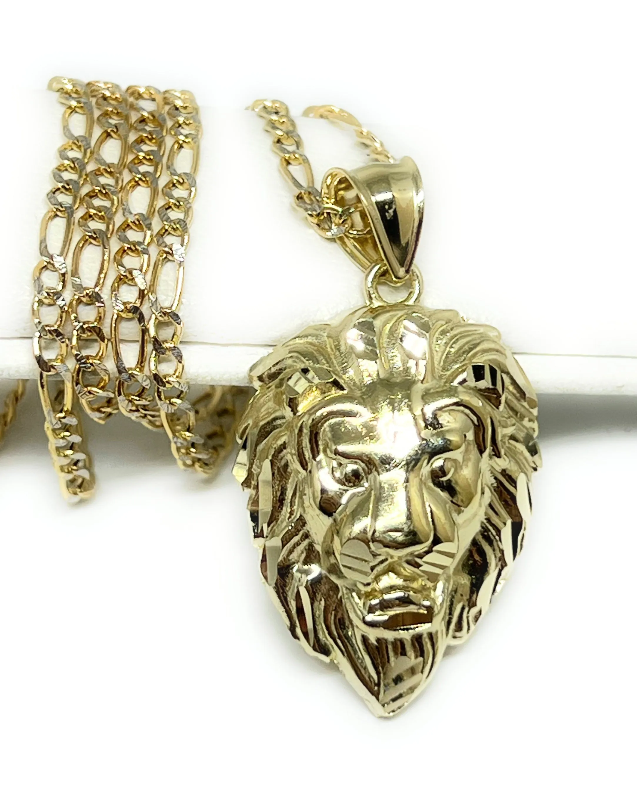 10k Solid Gold Lion Face Pendant Necklace (SM,LG)