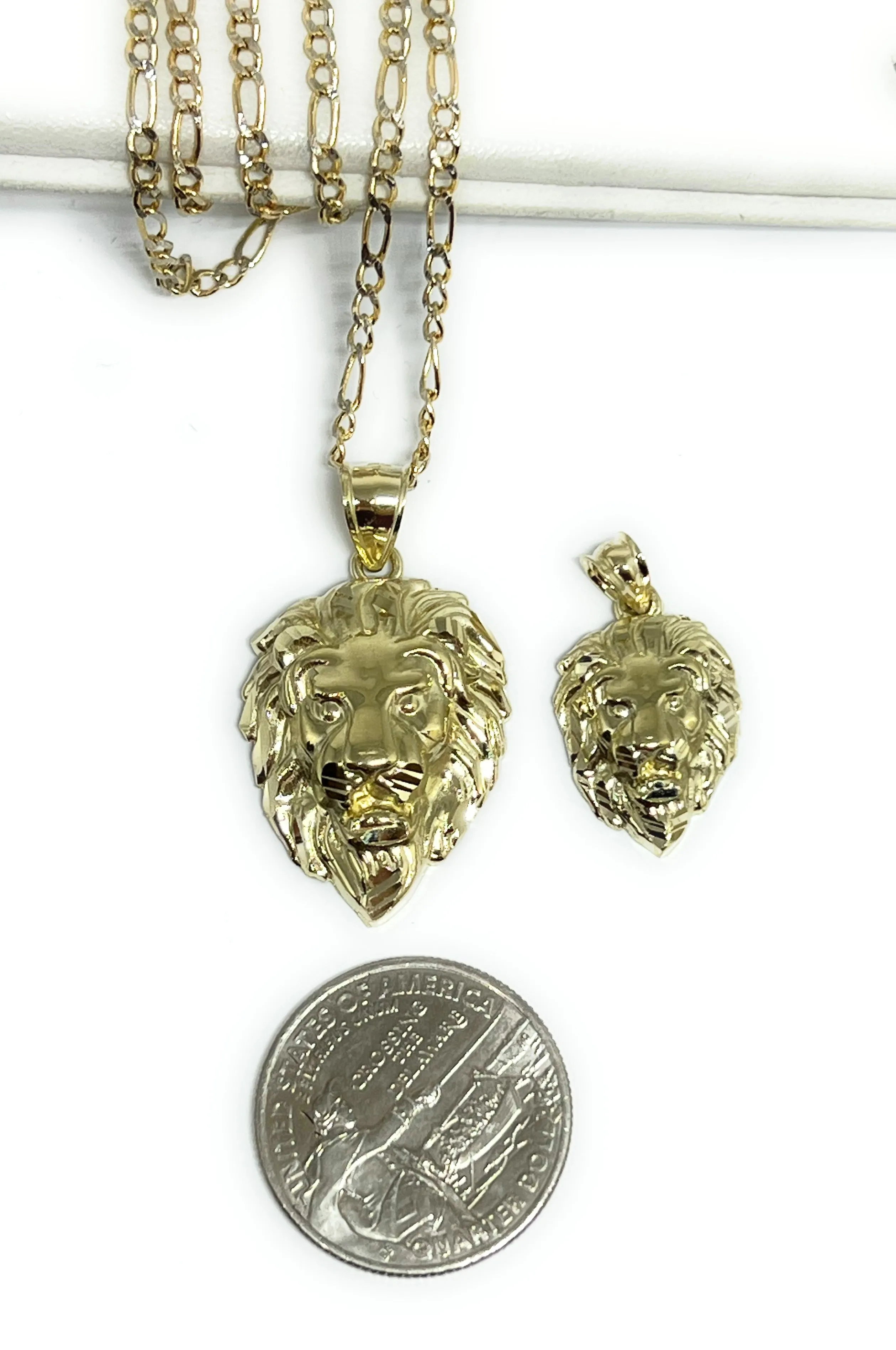 10k Solid Gold Lion Face Pendant Necklace (SM,LG)