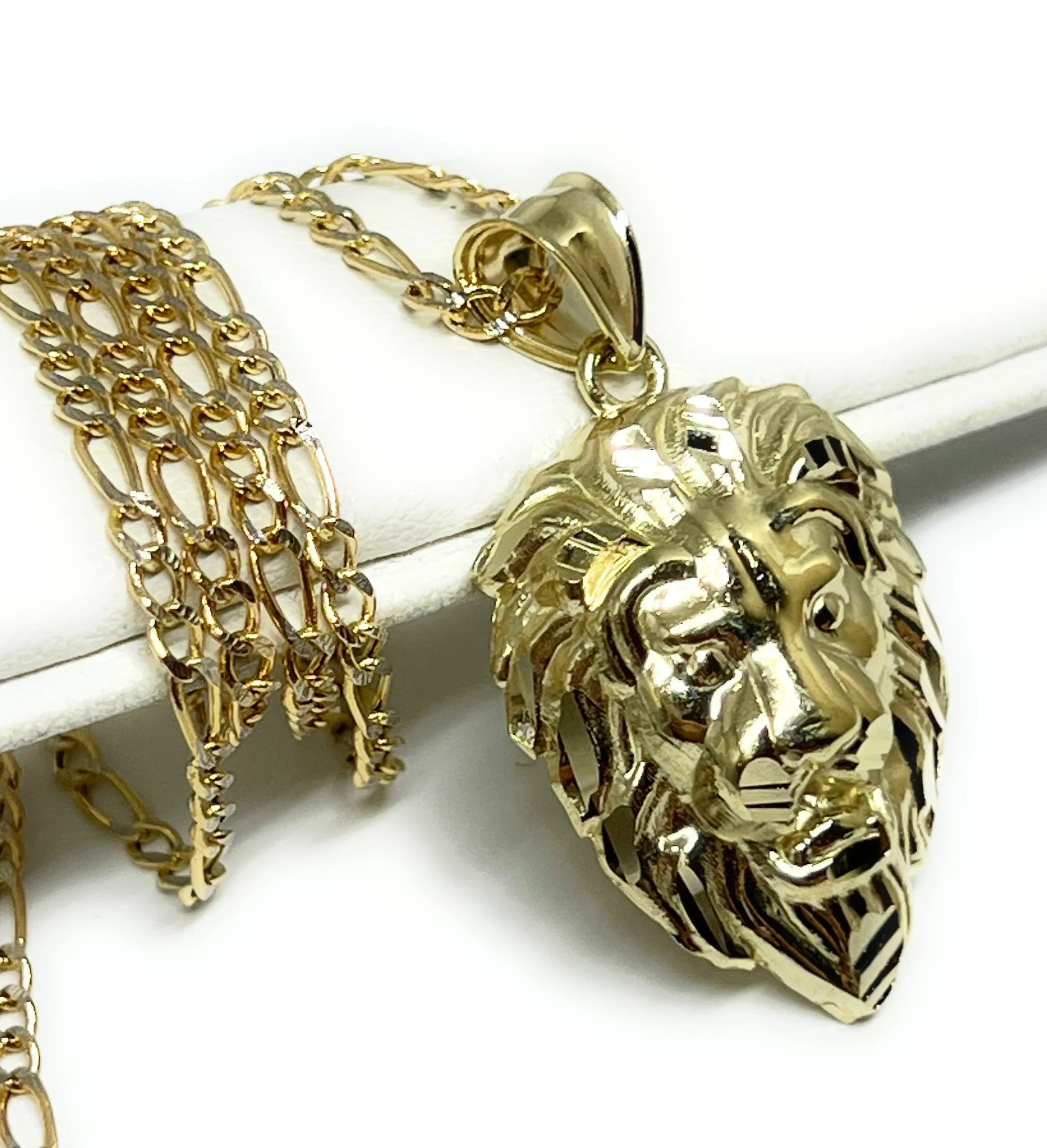 10k Solid Gold Lion Face Pendant Necklace (SM,LG)