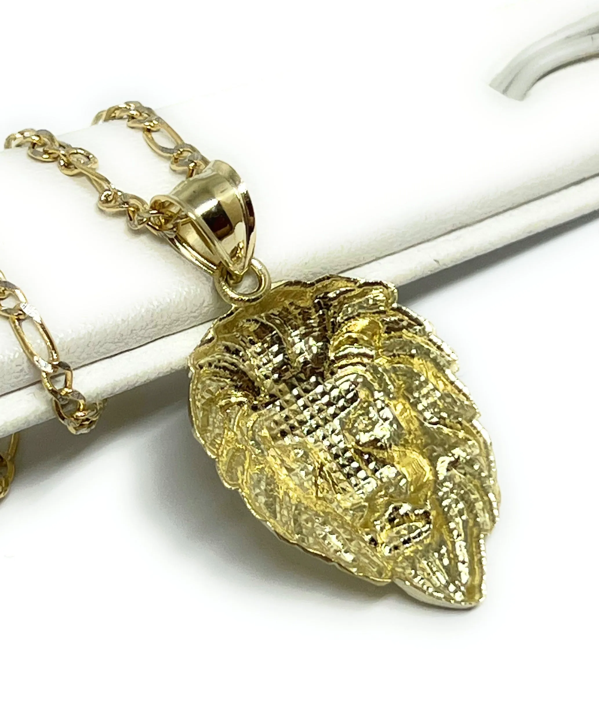 10k Solid Gold Lion Face Pendant Necklace (SM,LG)