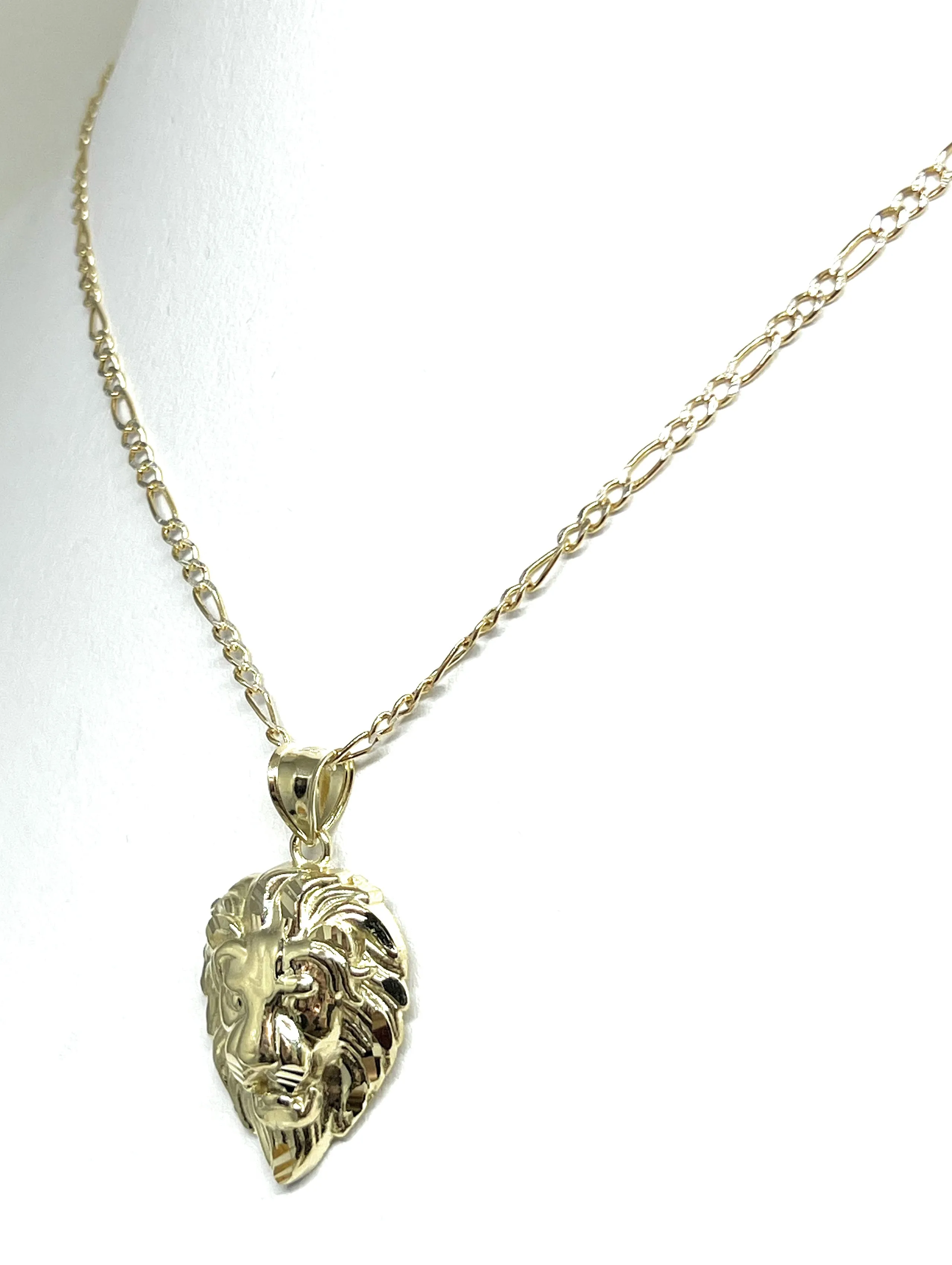 10k Solid Gold Lion Face Pendant Necklace (SM,LG)