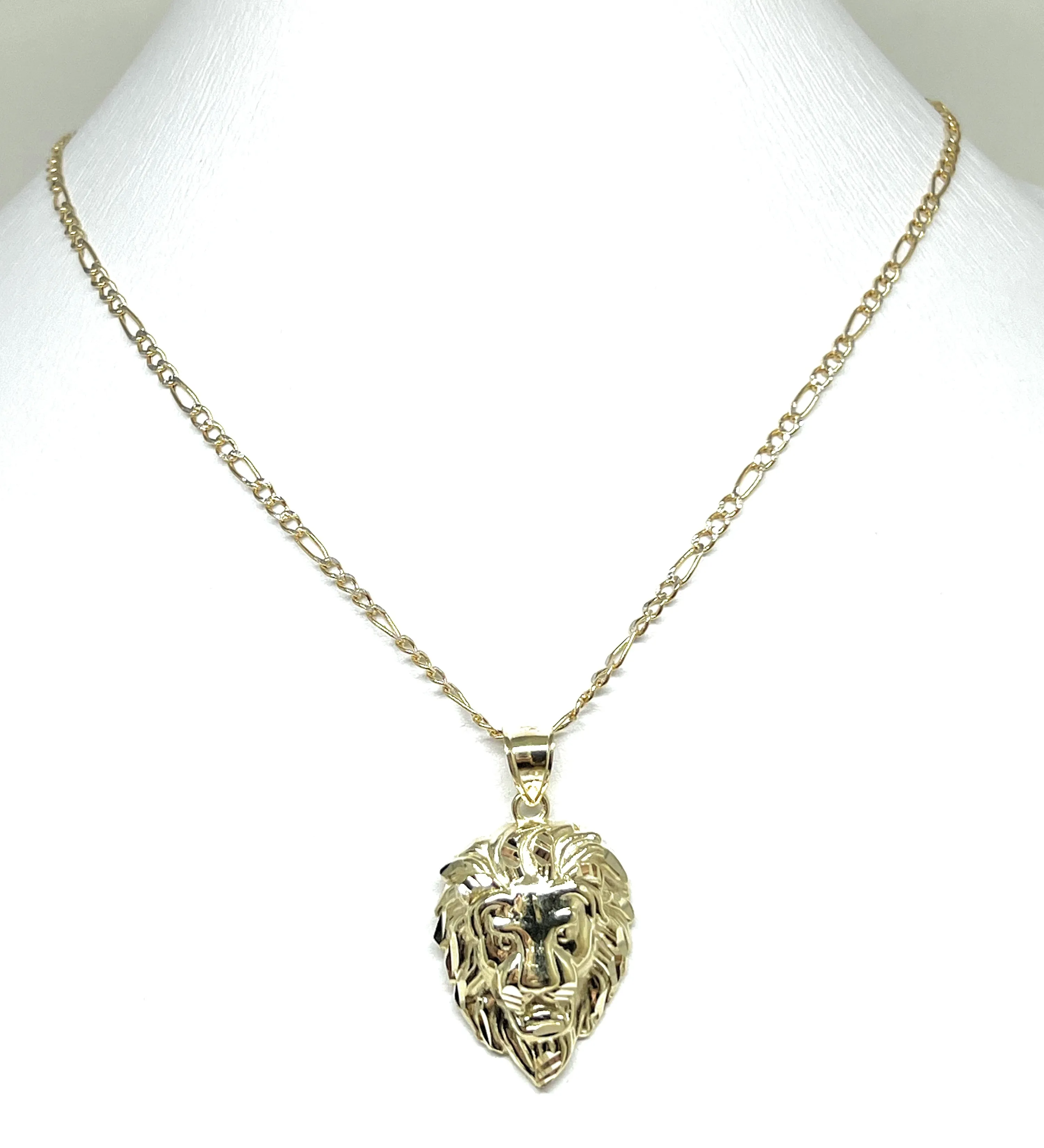 10k Solid Gold Lion Face Pendant Necklace (SM,LG)