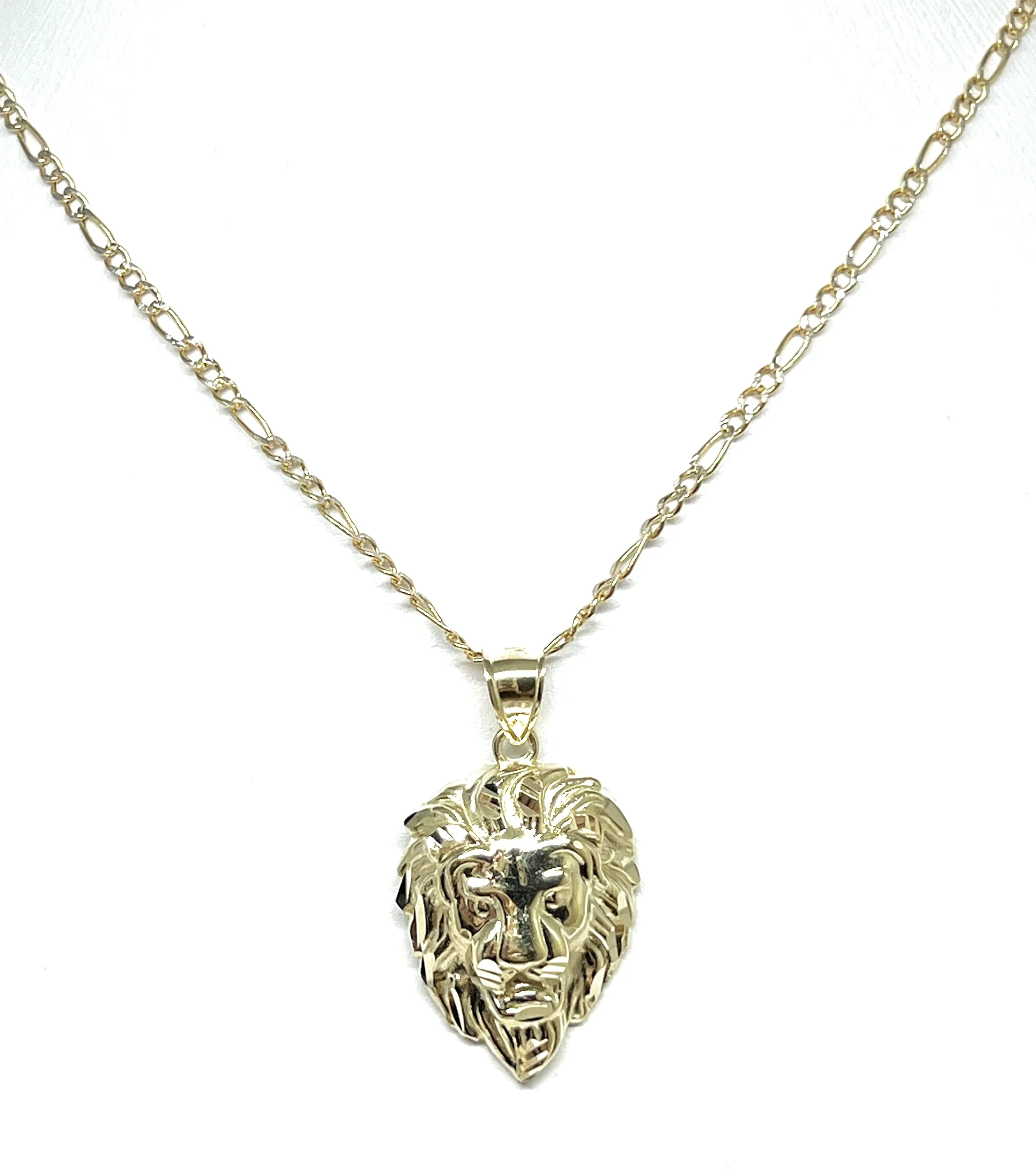 10k Solid Gold Lion Face Pendant Necklace (SM,LG)