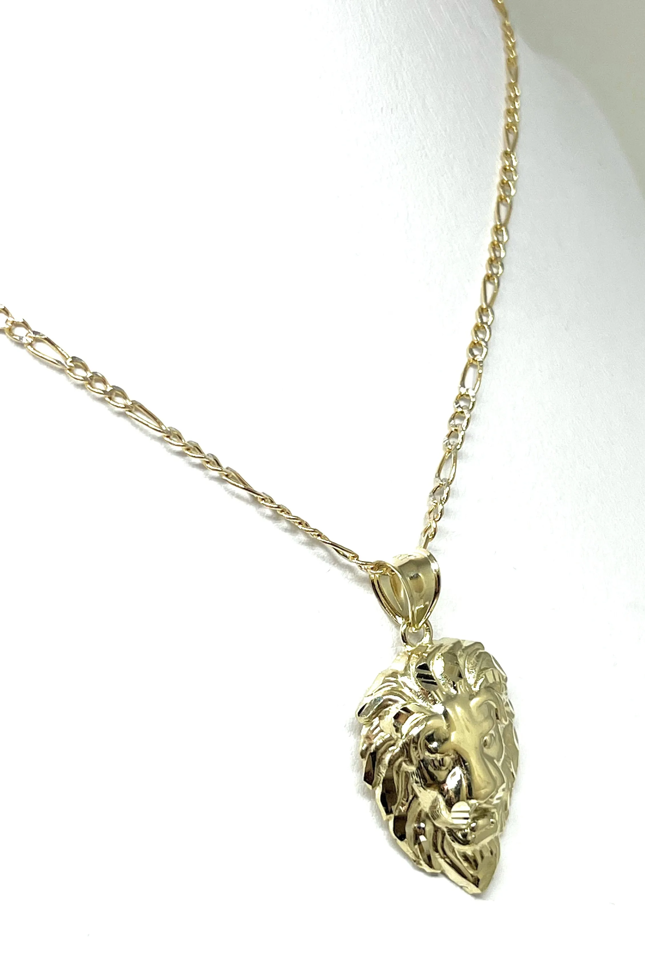 10k Solid Gold Lion Face Pendant Necklace (SM,LG)