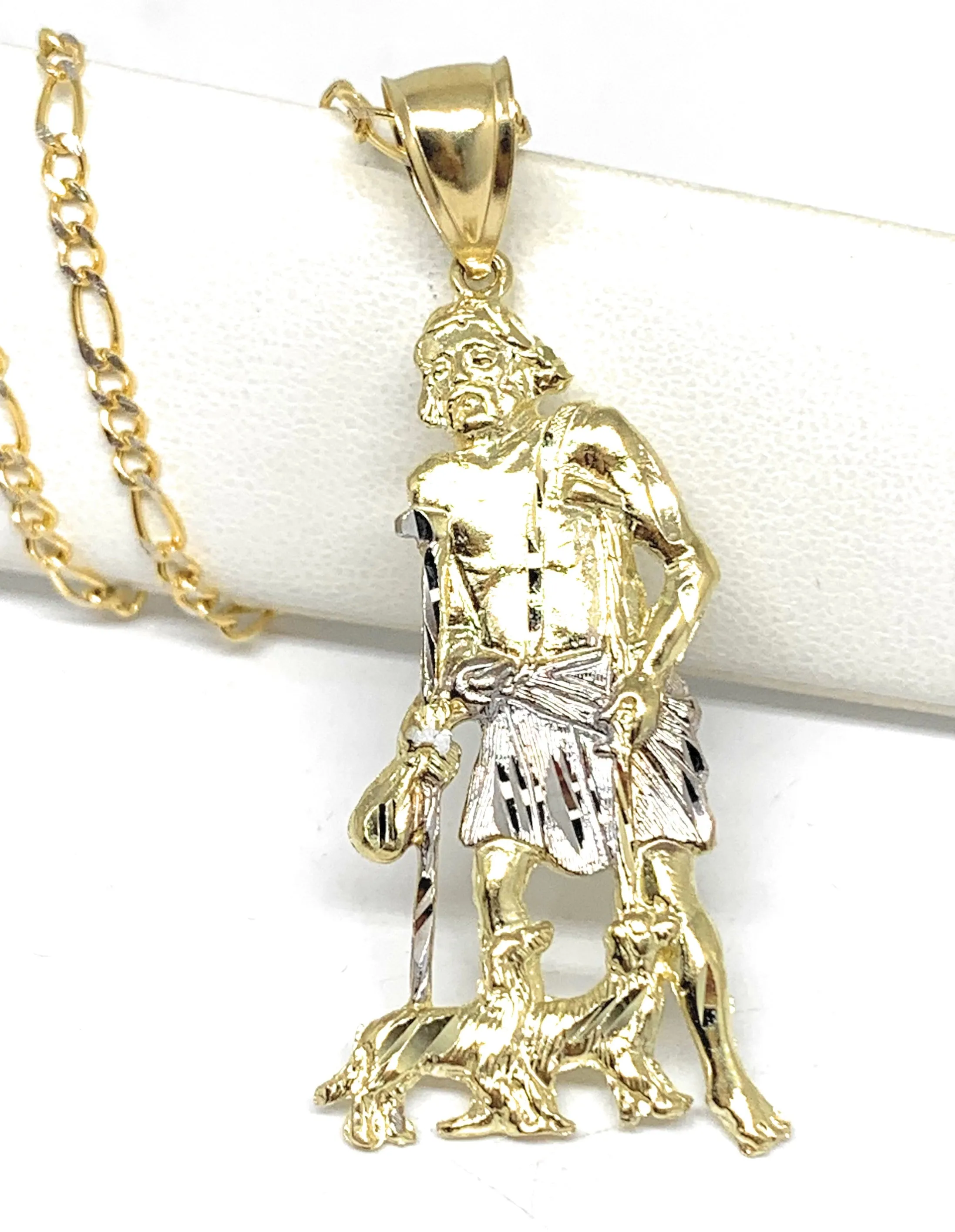 10k Solid Gold Yellow 2-Tone Saint Lazarus San Lazaro Pendant Necklace