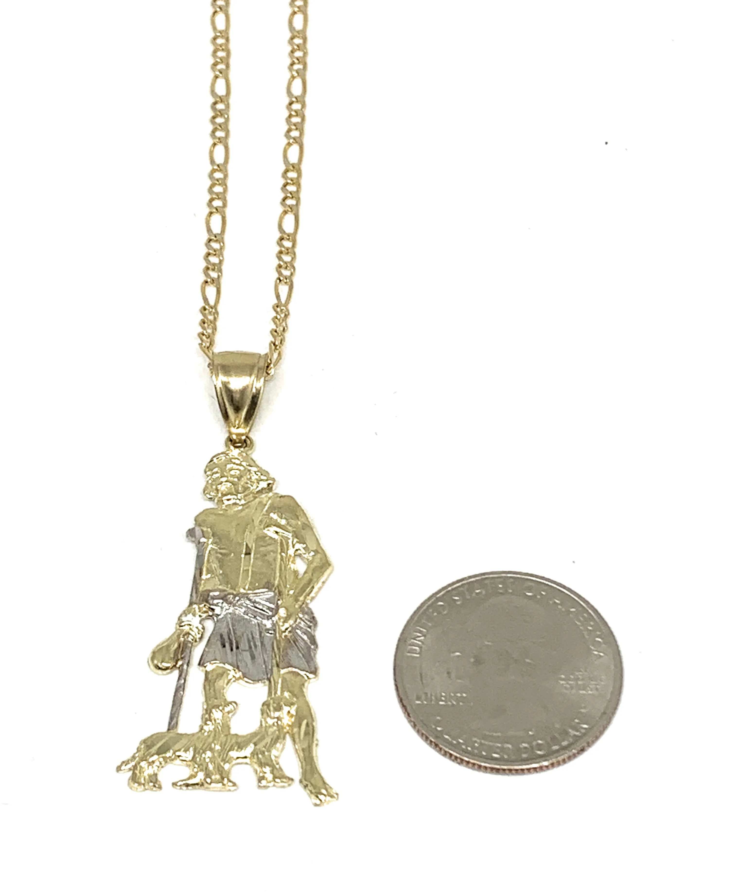 10k Solid Gold Yellow 2-Tone Saint Lazarus San Lazaro Pendant Necklace