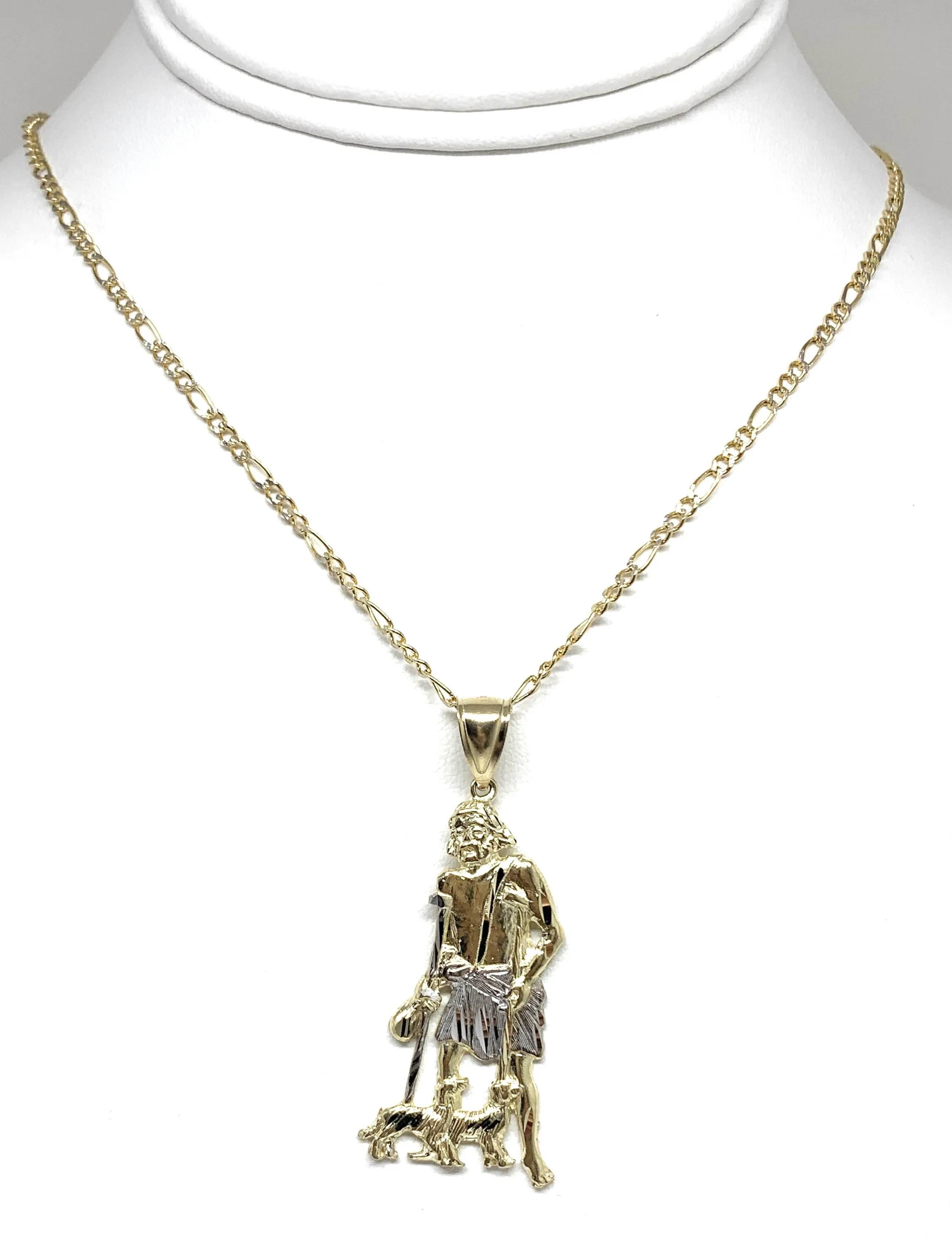 10k Solid Gold Yellow 2-Tone Saint Lazarus San Lazaro Pendant Necklace