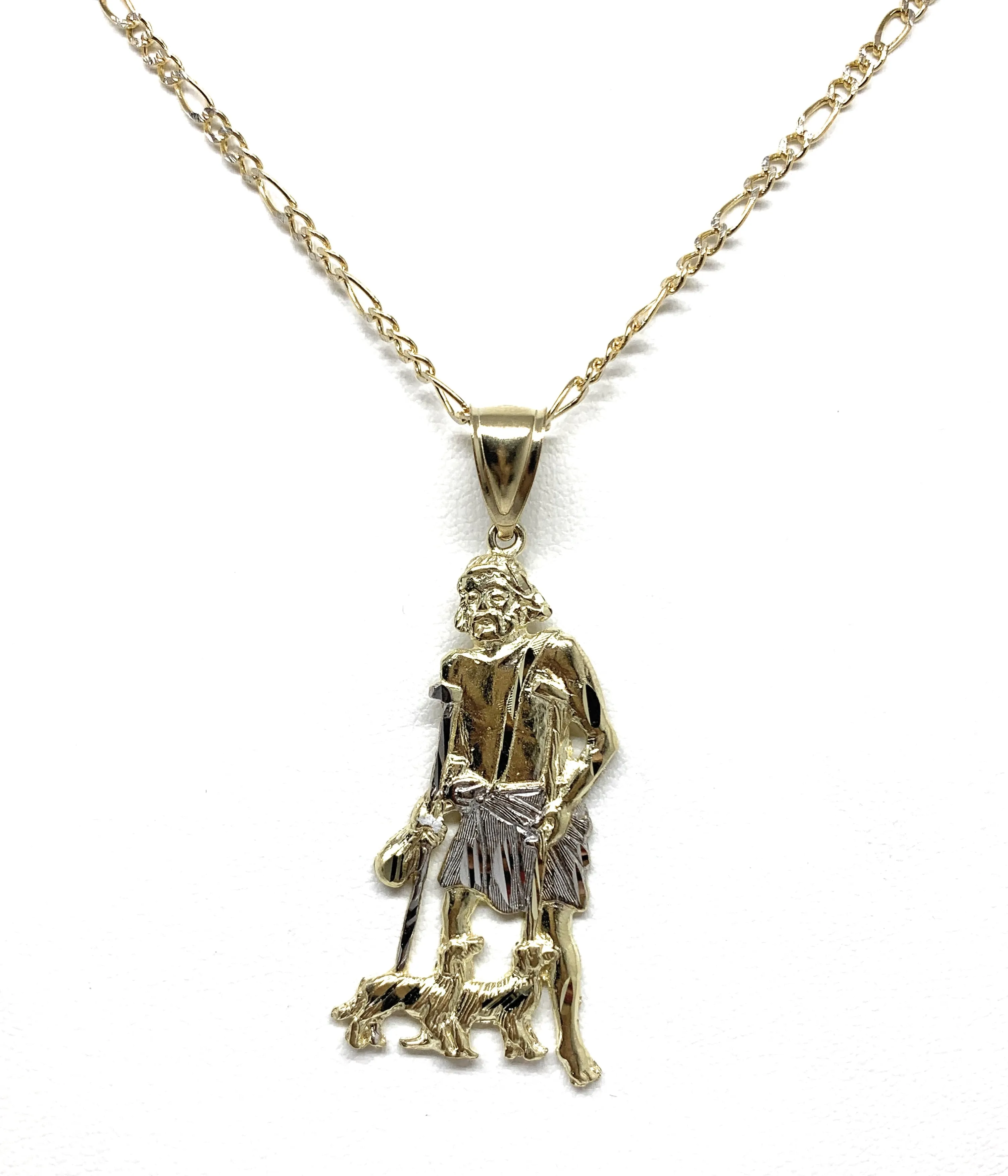 10k Solid Gold Yellow 2-Tone Saint Lazarus San Lazaro Pendant Necklace