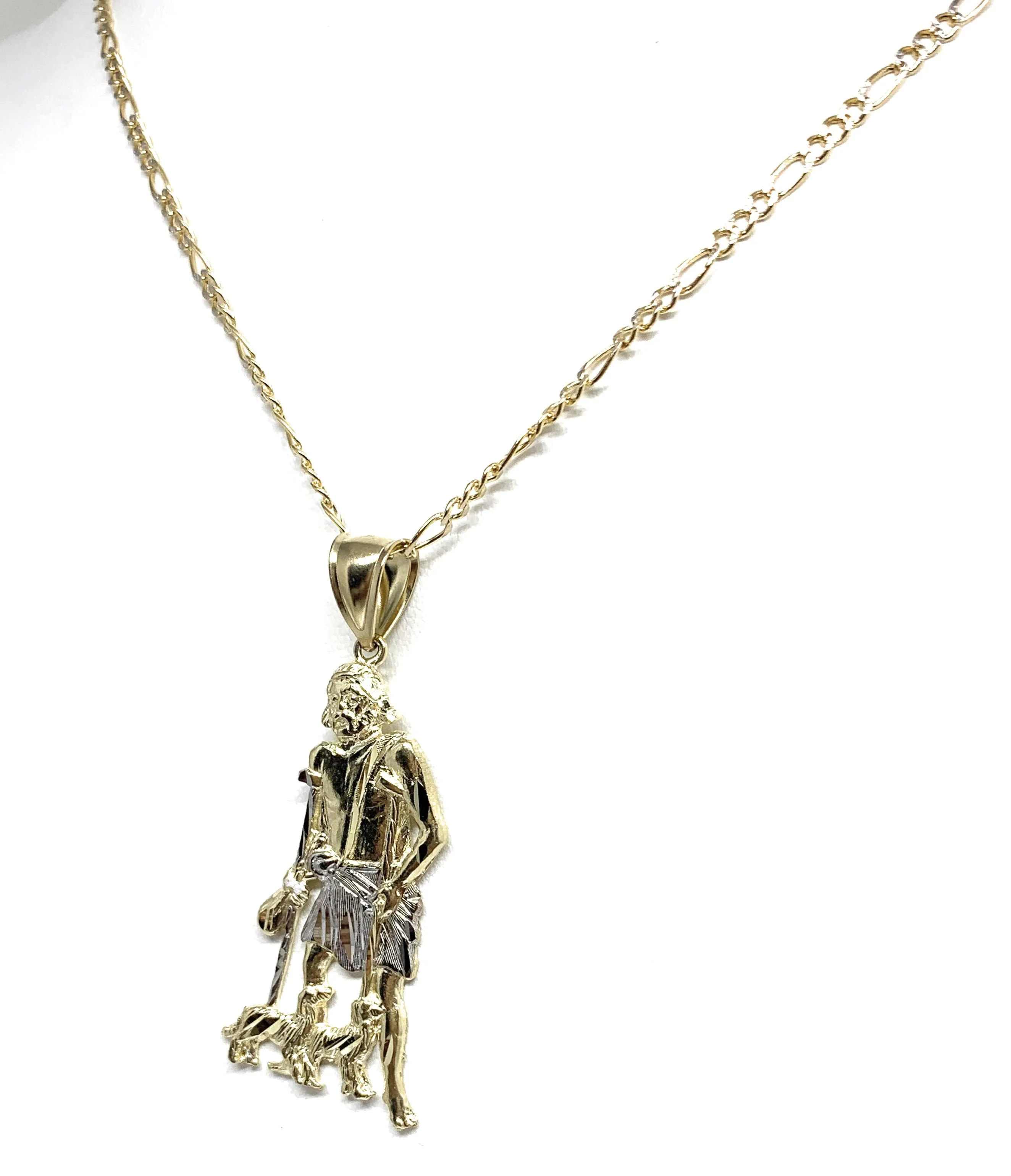 10k Solid Gold Yellow 2-Tone Saint Lazarus San Lazaro Pendant Necklace