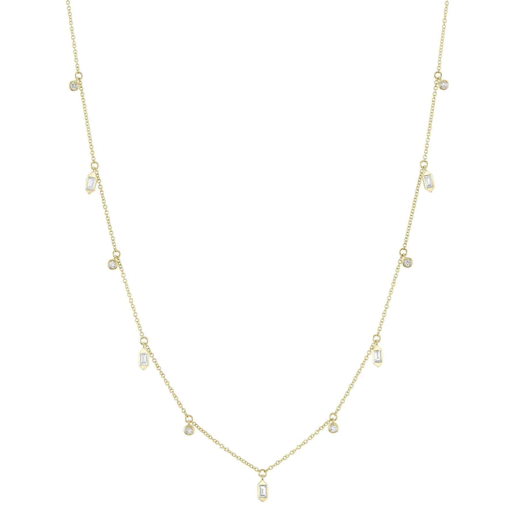 14K Gold 0.38 Carat Total Weight Diamond Baguette Bezel Necklace