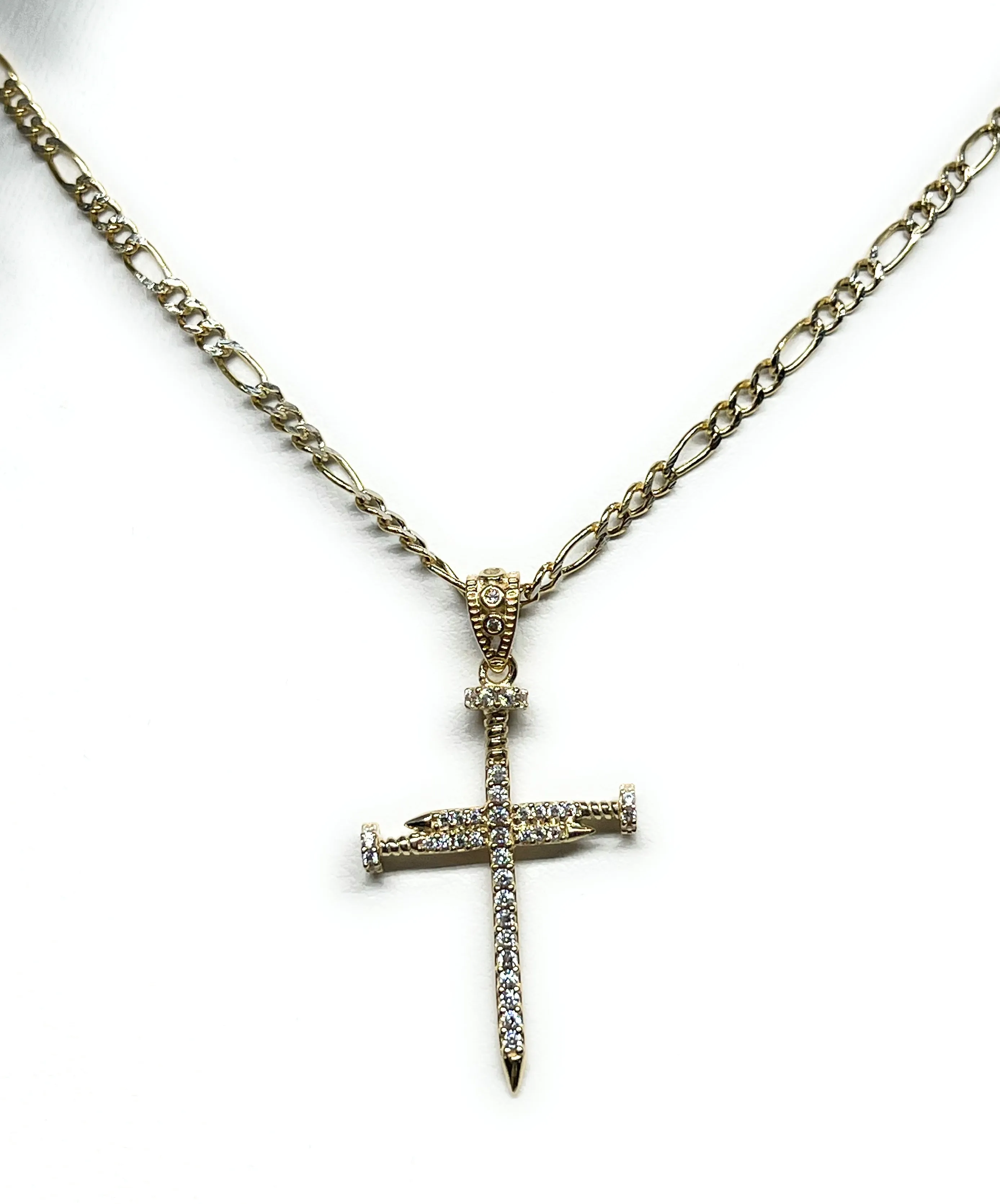 14k Solid Gold Nail Cross CZ Pendant (FC)