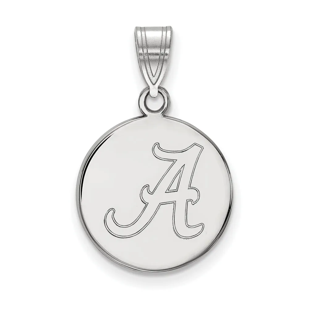 14k White Gold U. of Alabama Medium Initial A Disc Pendant