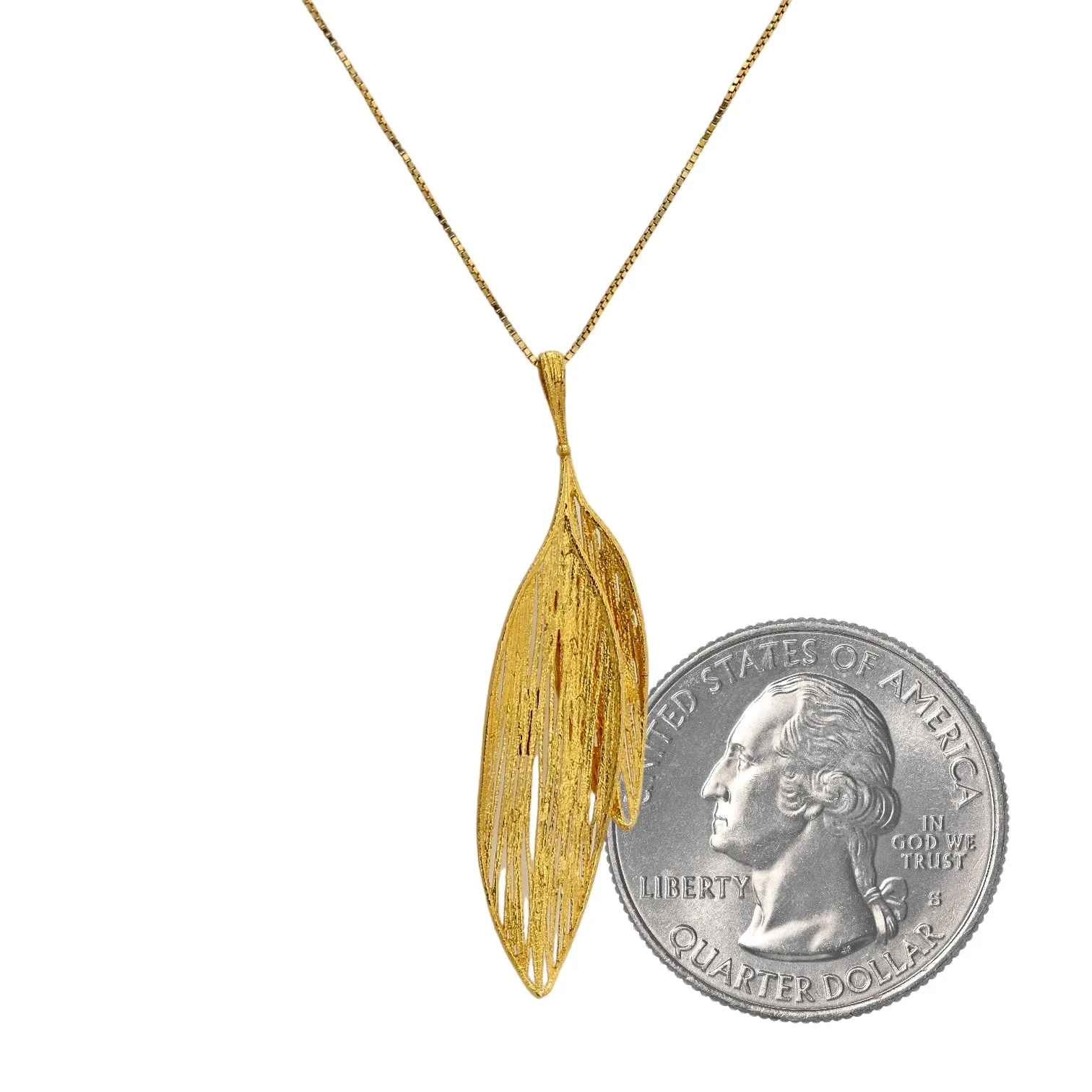 14k yellow gold designer two leaf necklace