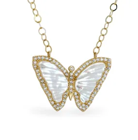 14K Yellow gold mother pearl butterfly necklace