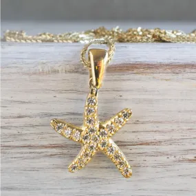 14K Yellow Gold Starfish White Cubic Zirconia 1.3mm Pendant