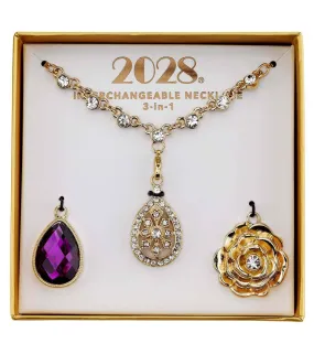 2028 Jewelry 3-In-1 Purple & Crystal Teardrop Interchangeable Necklace Set 16 + 3 Extender