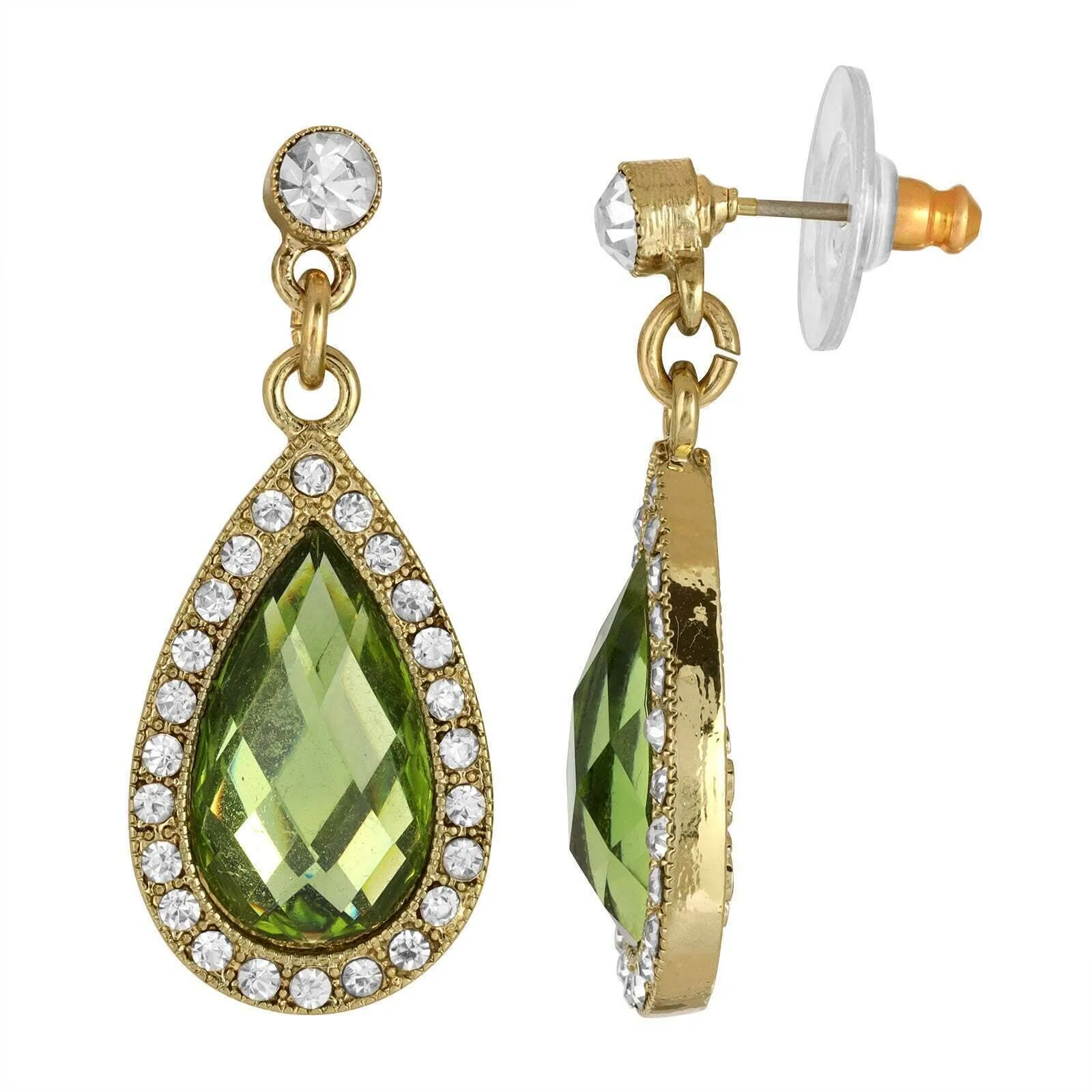 2028 Jewelry Peridot Green Teardrop European Clear Crystal Accent Teardrop Earrings