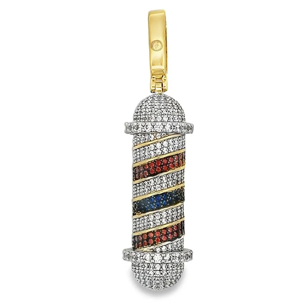 3D Barber Pole CZ Hip Hop Iced Out Pendant