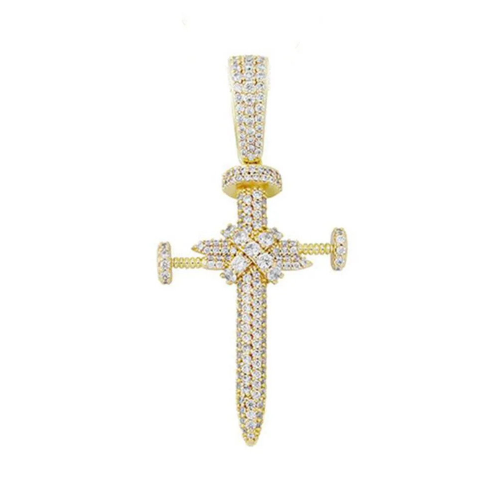 3D Nail Cross Iced Out Hip Hop Pendant