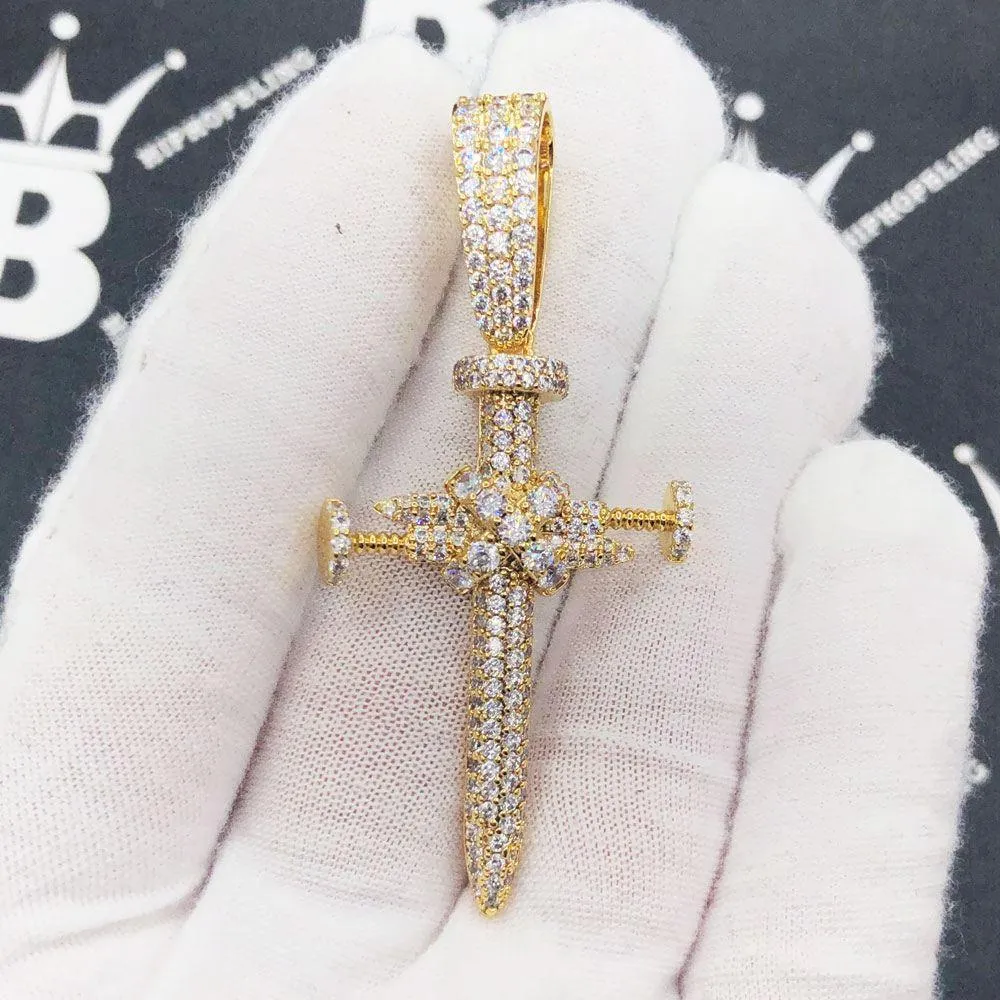 3D Nail Cross Iced Out Hip Hop Pendant