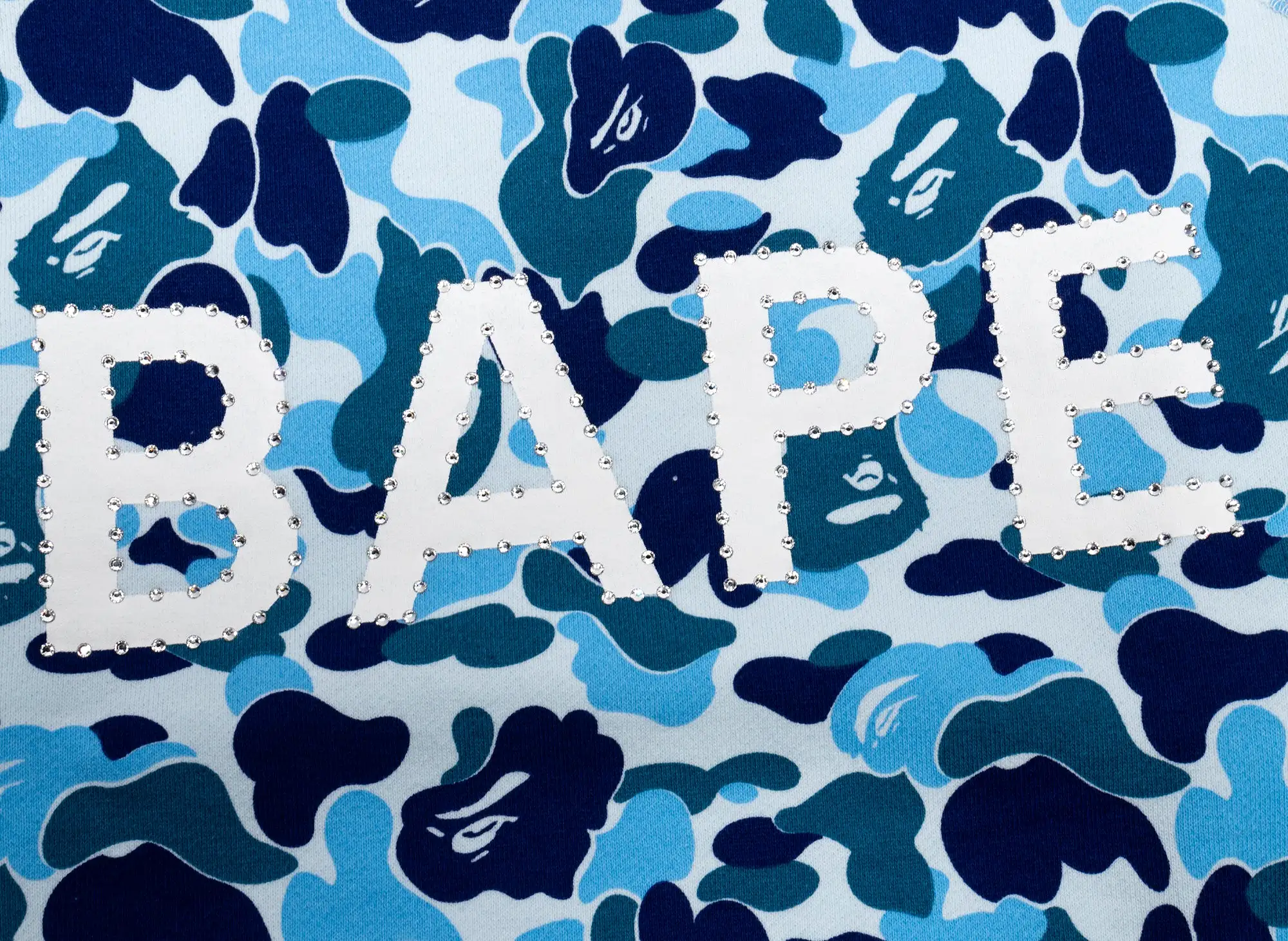 A Bathing Ape ABC Camo Crystal Stone Crewneck in Blue