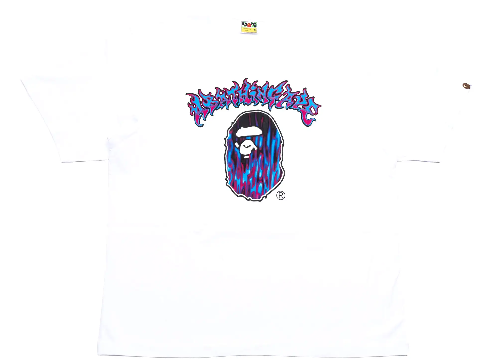 A Bathing Ape Mad Flame Ape Head Tee in White xld