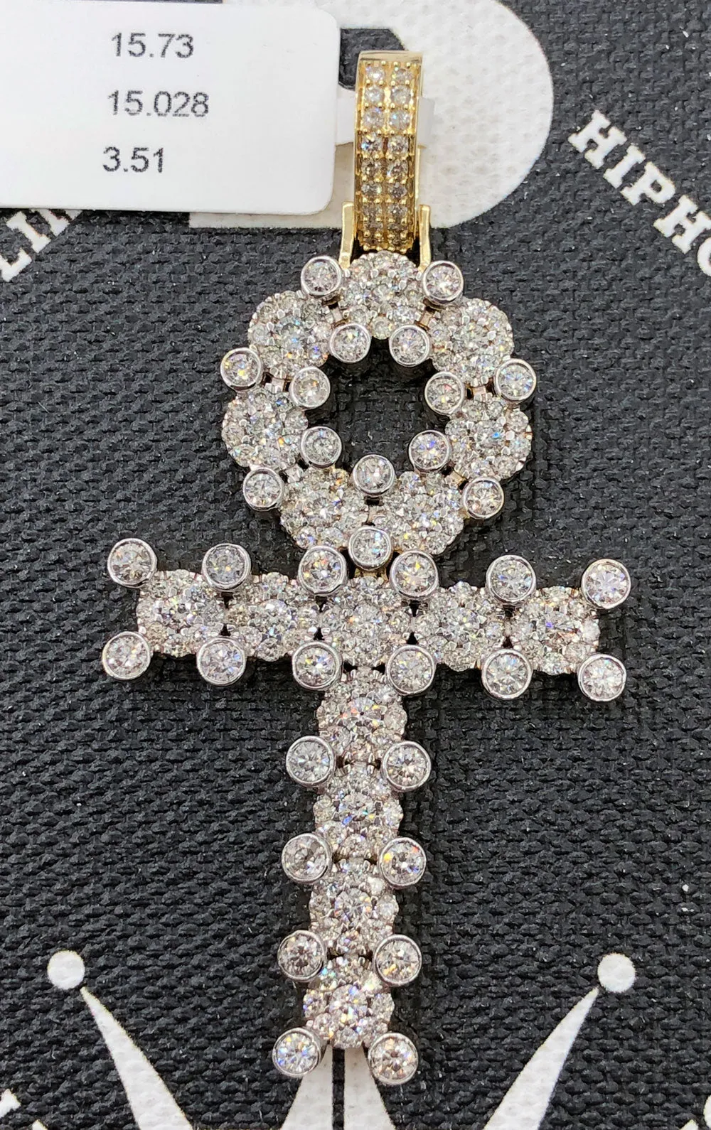 Ankh Cross Cluster Prong Diamond Pendant 3.51cttw 10K Yellow Gold