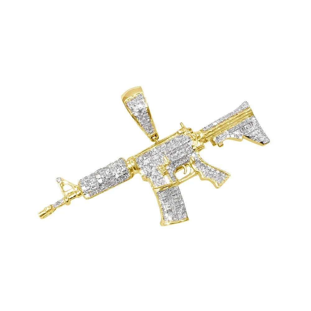 AR-15 Pistol Baguette Diamond Pendant .70cttw 10K Yellow Gold