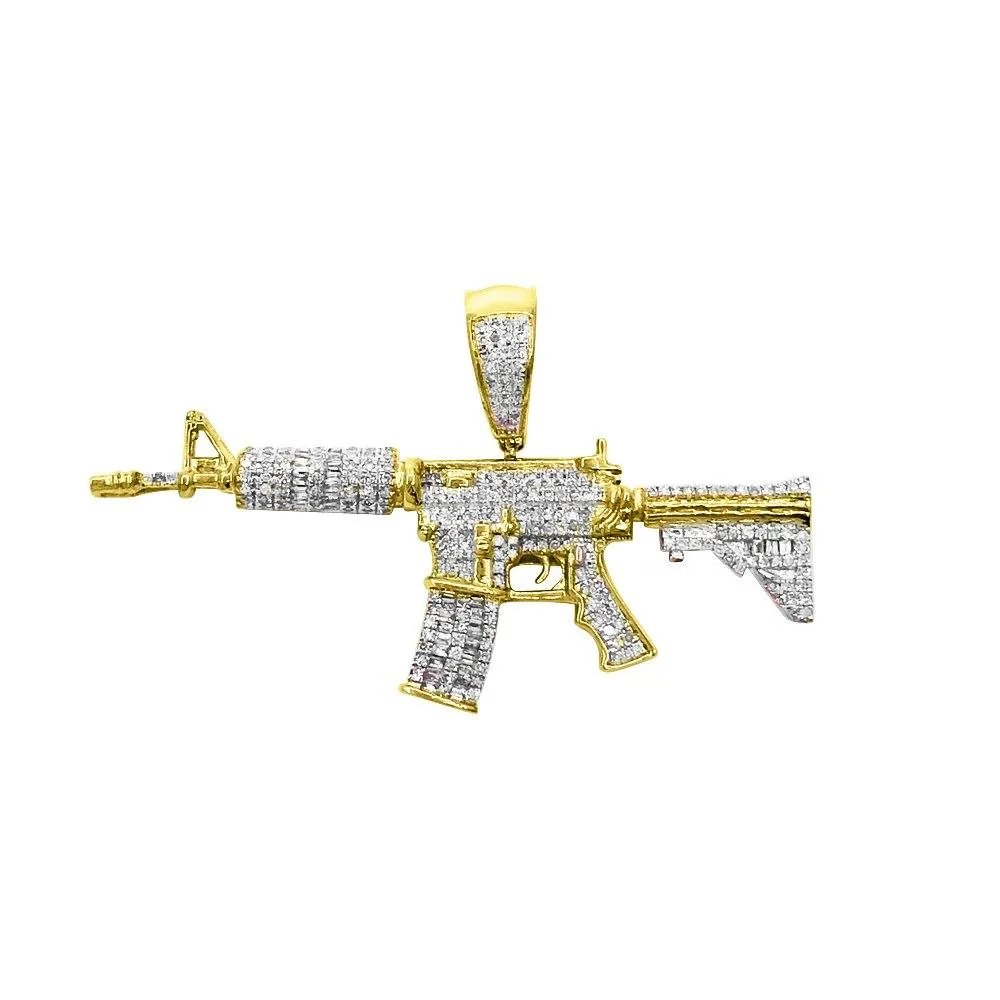 AR-15 Pistol Baguette Diamond Pendant .70cttw 10K Yellow Gold