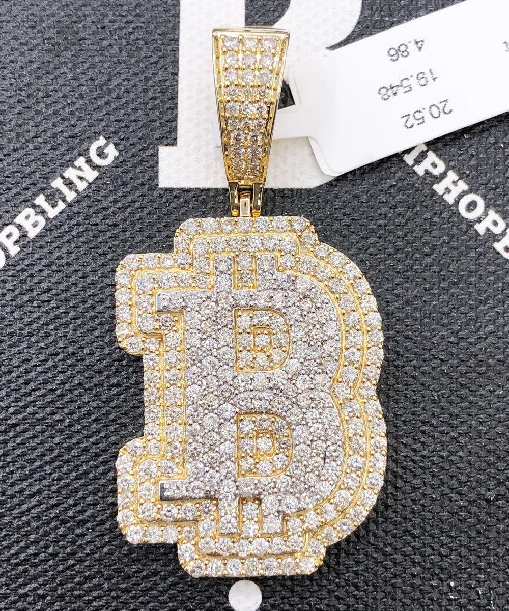 B Bitcoin BTC Diamond Pendant 4.86cttw 10K Yellow Gold