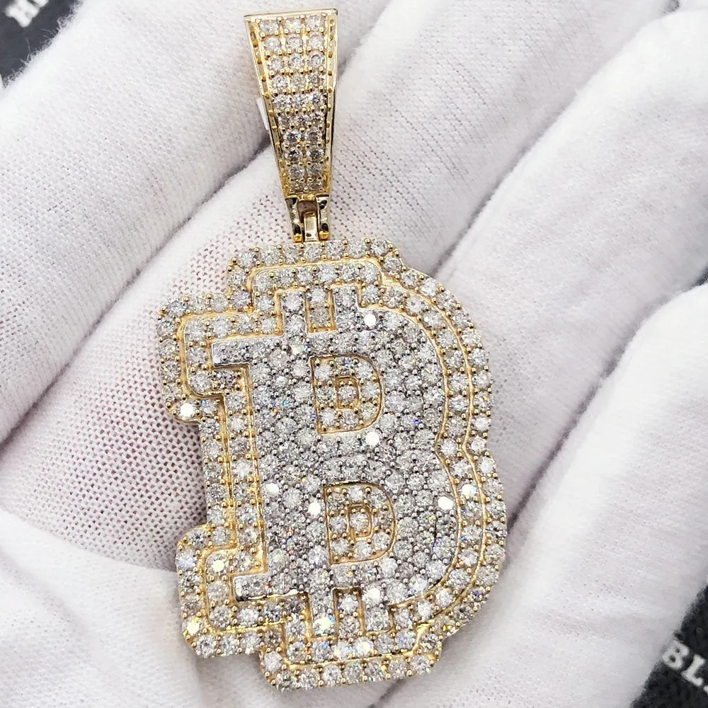 B Bitcoin BTC Diamond Pendant 4.86cttw 10K Yellow Gold