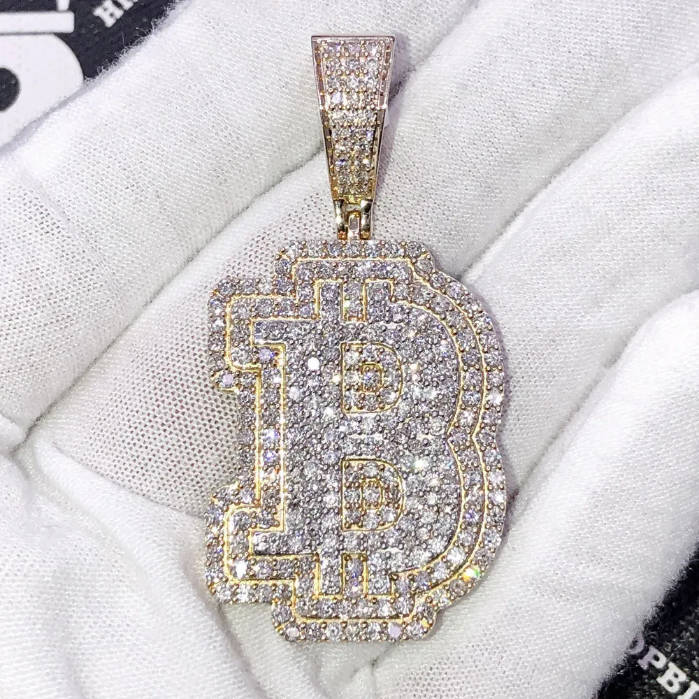 B Bitcoin BTC Diamond Pendant 4.86cttw 10K Yellow Gold