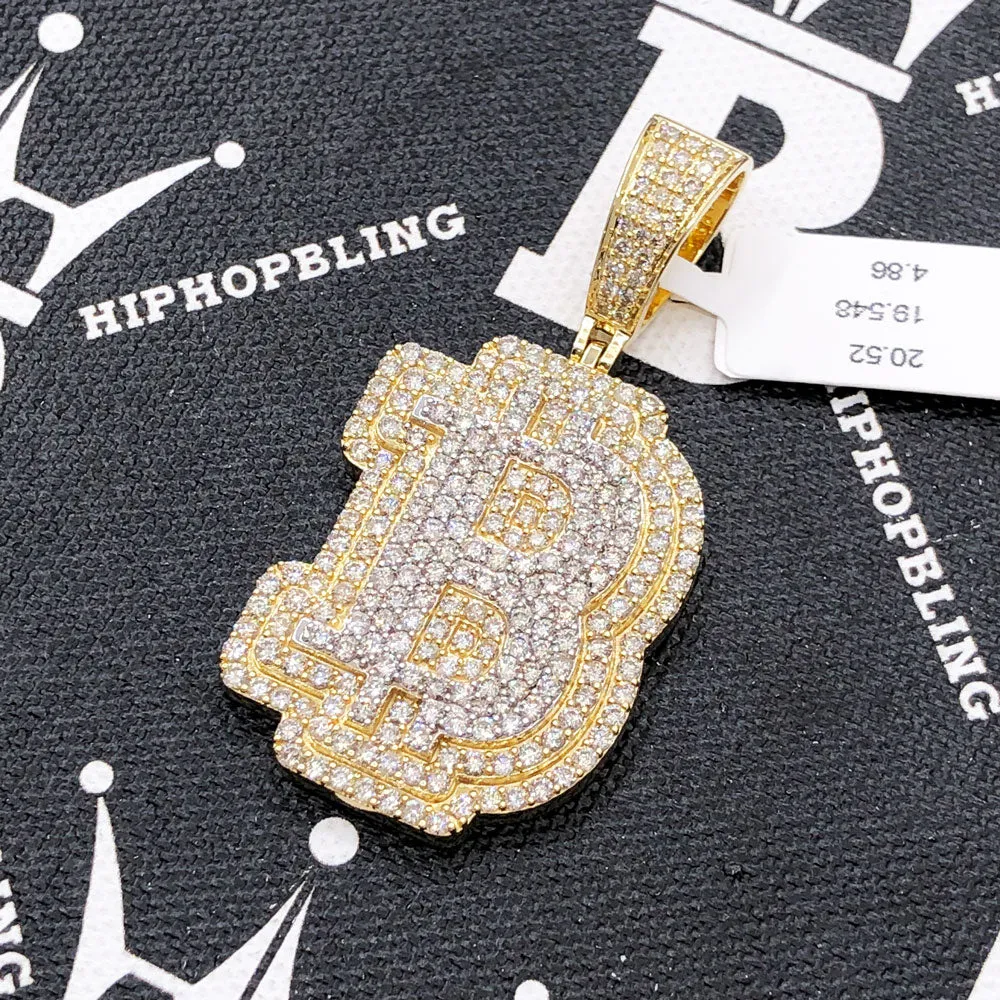 B Bitcoin BTC Diamond Pendant 4.86cttw 10K Yellow Gold