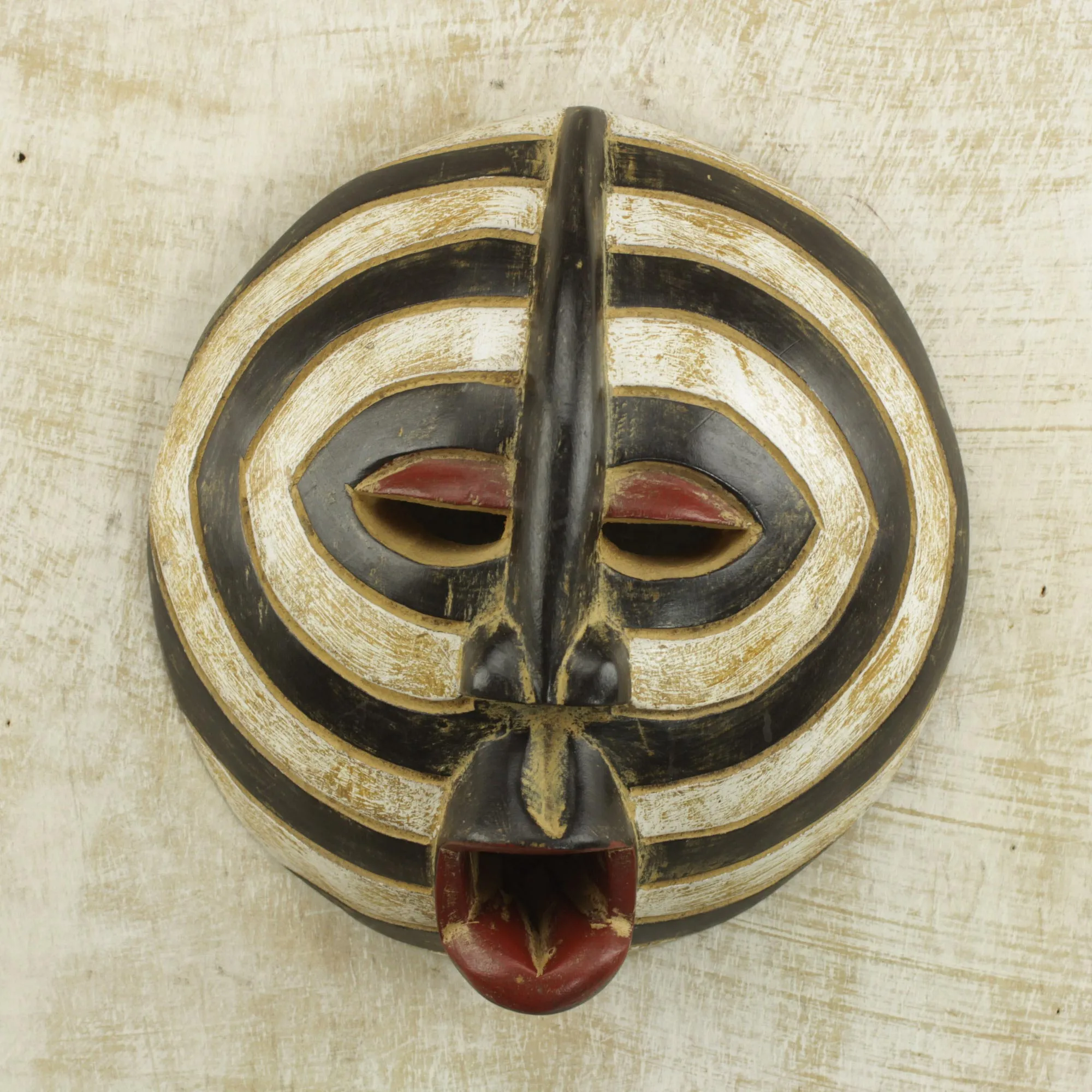 Baluba Rings Ghanaian Hand Carved Wall Mask