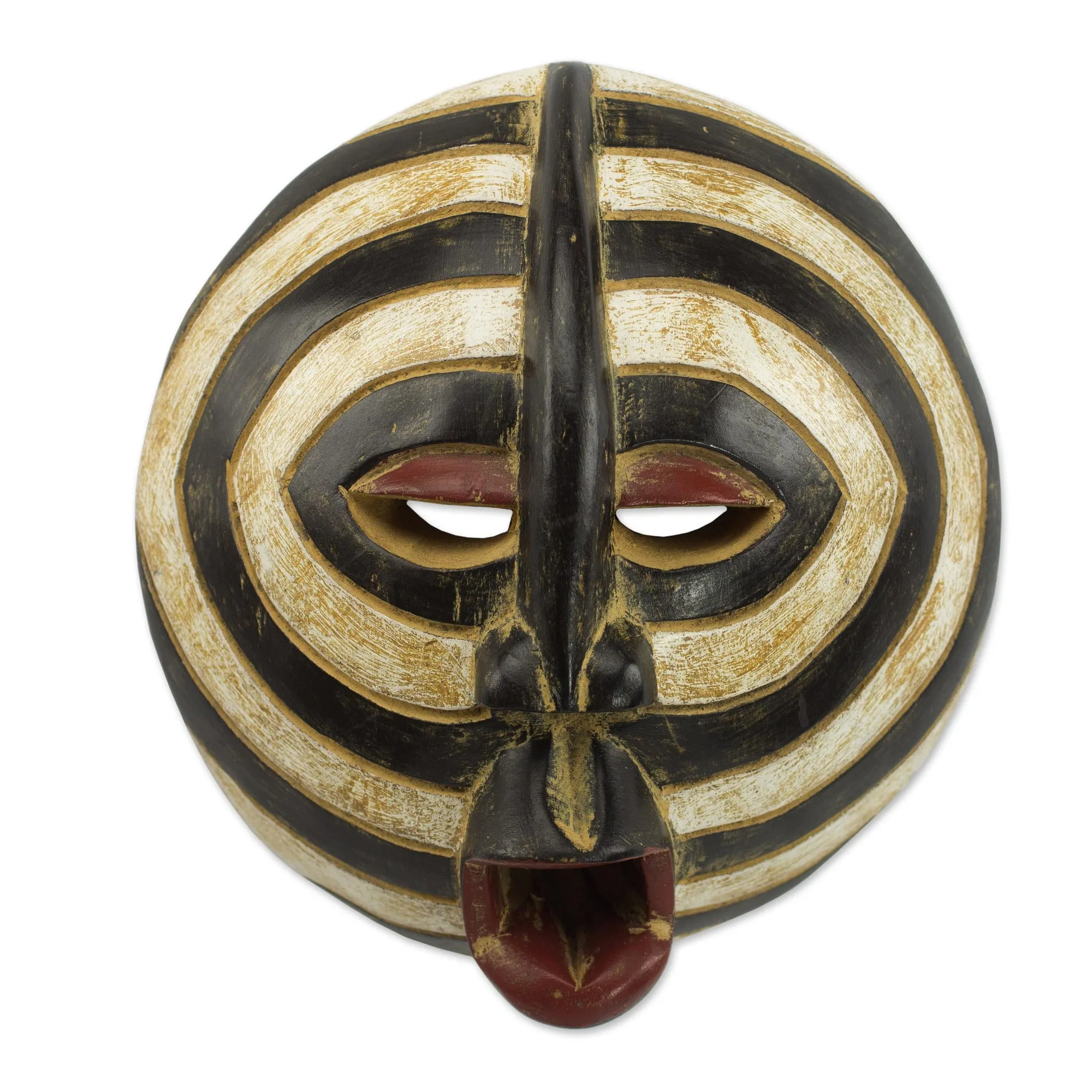 Baluba Rings Ghanaian Hand Carved Wall Mask