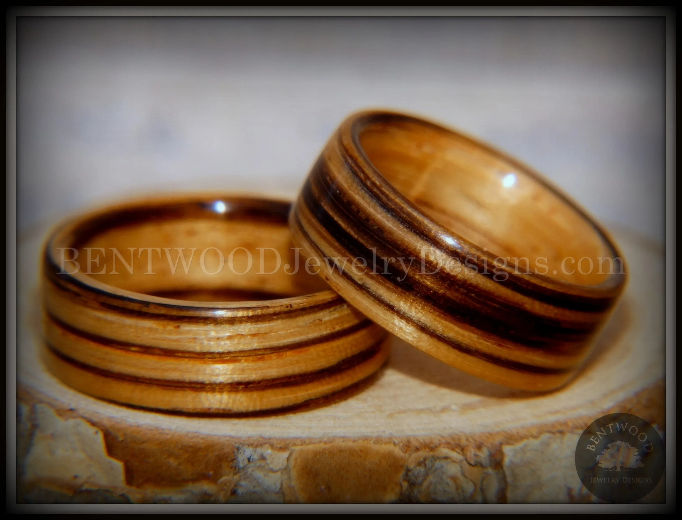 Bentwood Rings Set - Zebrawood Pair Classic Zebra Wood