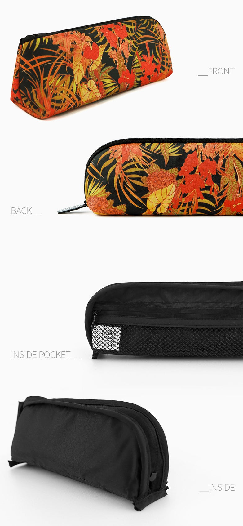 Black Orange Tropical Floral Flower Graphic Pencil Cases Stationery Zipper School 19cm Office organizers cosmetic pouches Gifts 