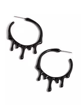 Black Paint Melt Hoop Earrings