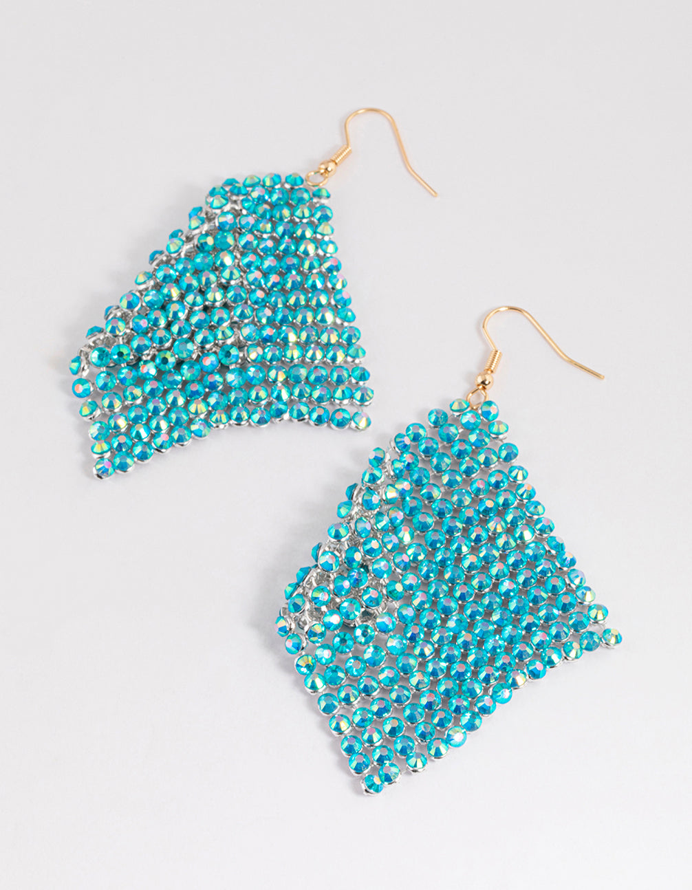 Blue Diamante Chainmail Drop Earrings