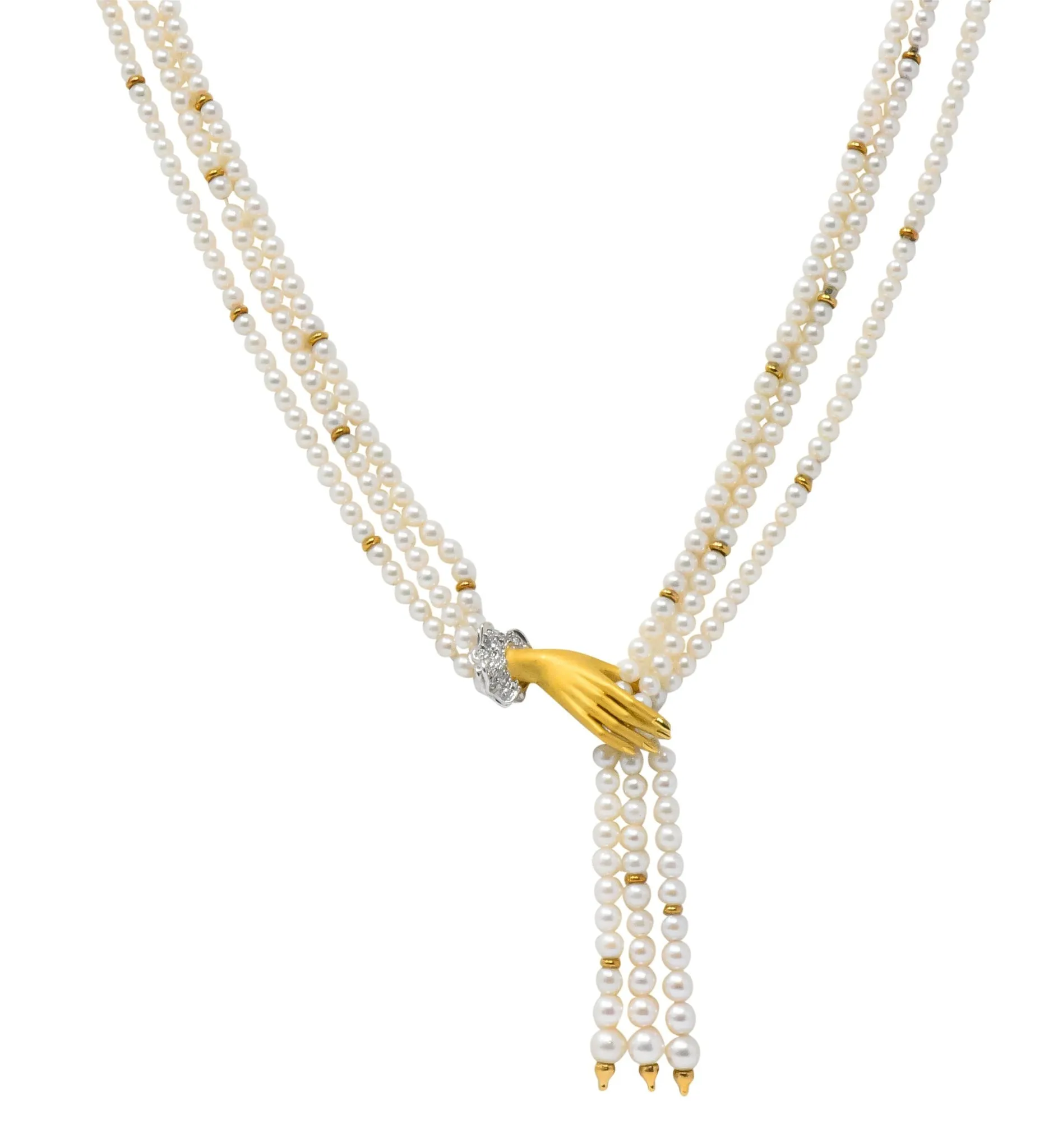 Carrera y Carrera 0.30 CTW Diamond Pearl 18 Karat Gold Las Manos Multi-Strand Necklace