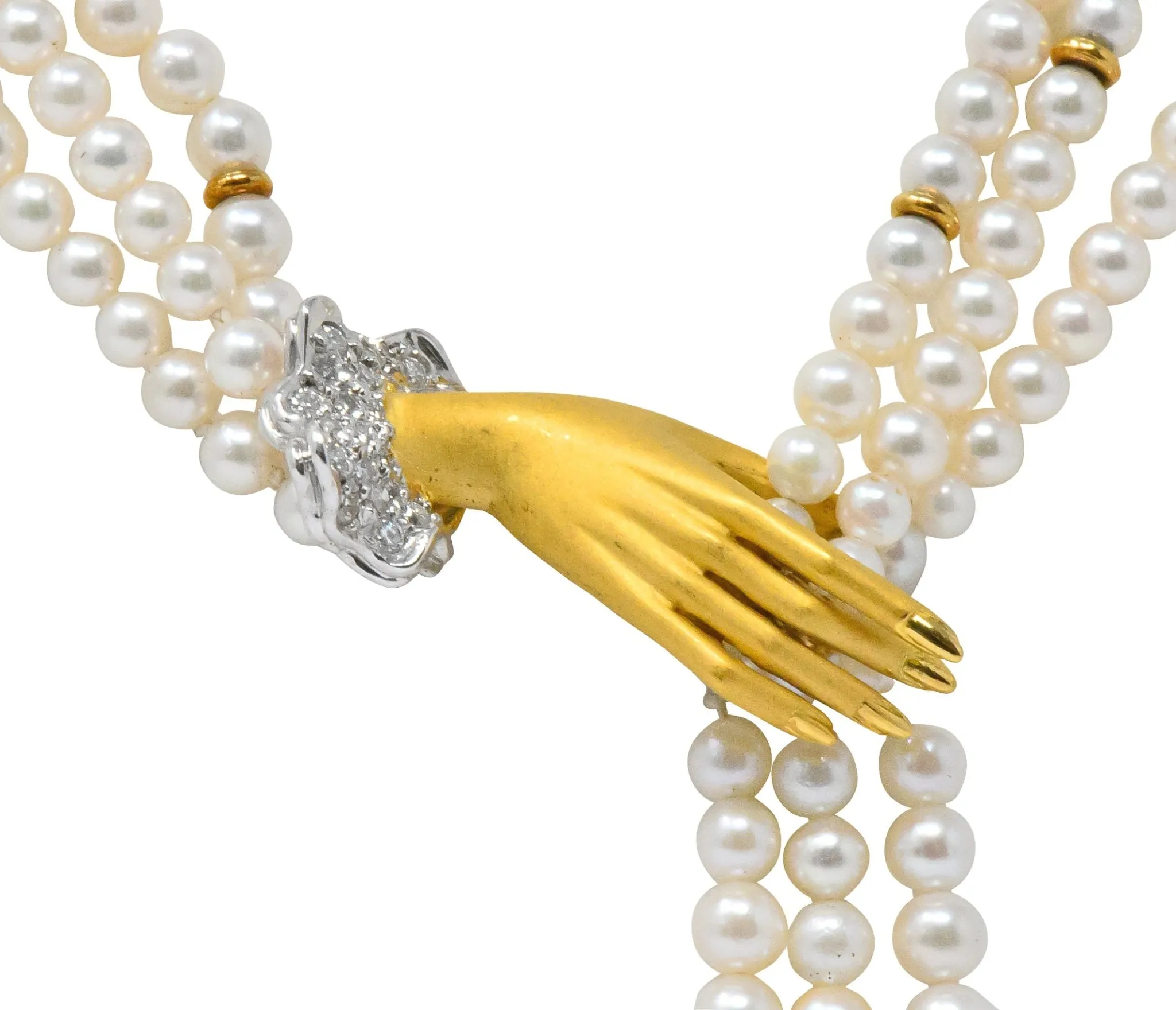 Carrera y Carrera 0.30 CTW Diamond Pearl 18 Karat Gold Las Manos Multi-Strand Necklace