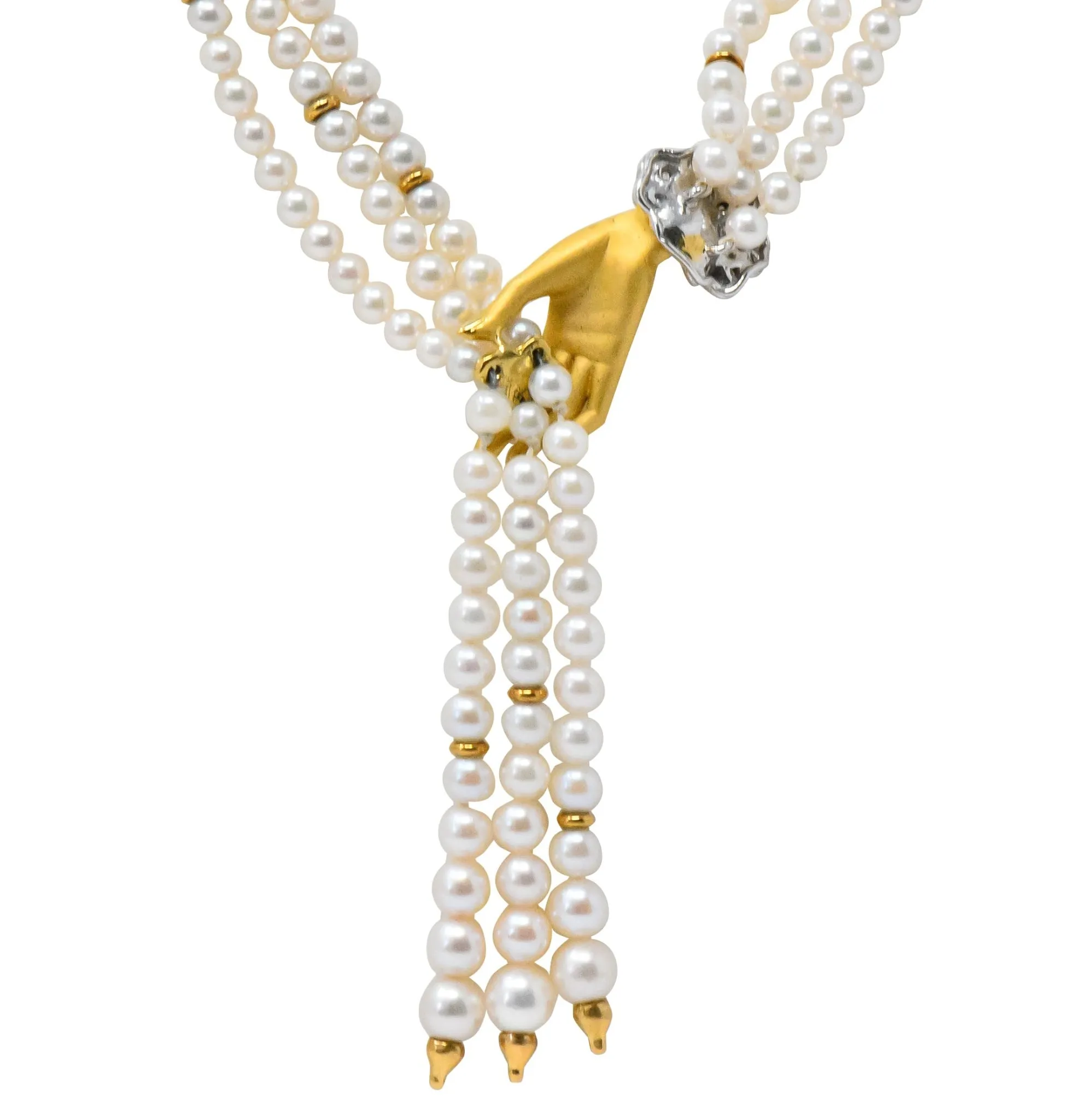 Carrera y Carrera 0.30 CTW Diamond Pearl 18 Karat Gold Las Manos Multi-Strand Necklace