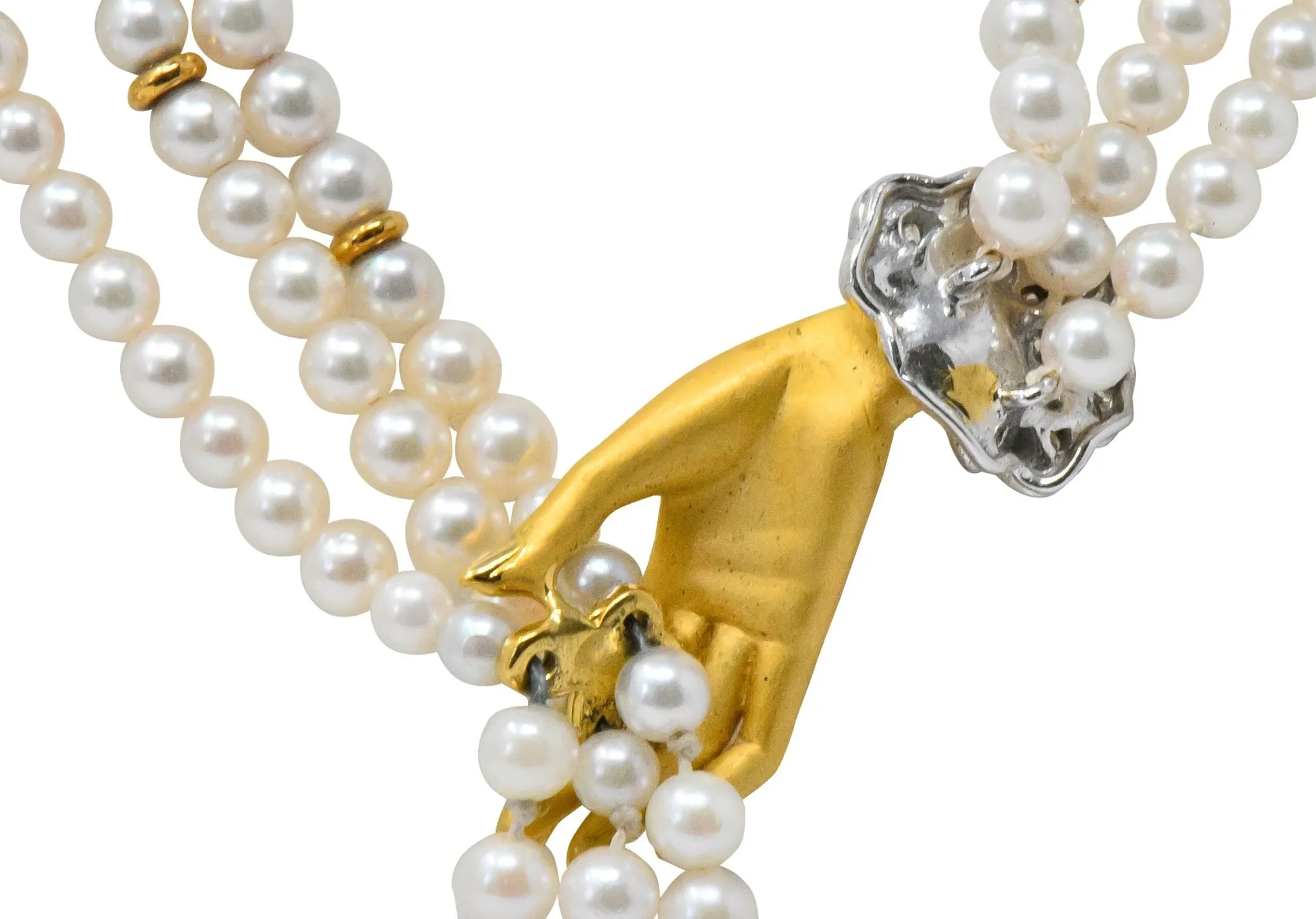 Carrera y Carrera 0.30 CTW Diamond Pearl 18 Karat Gold Las Manos Multi-Strand Necklace