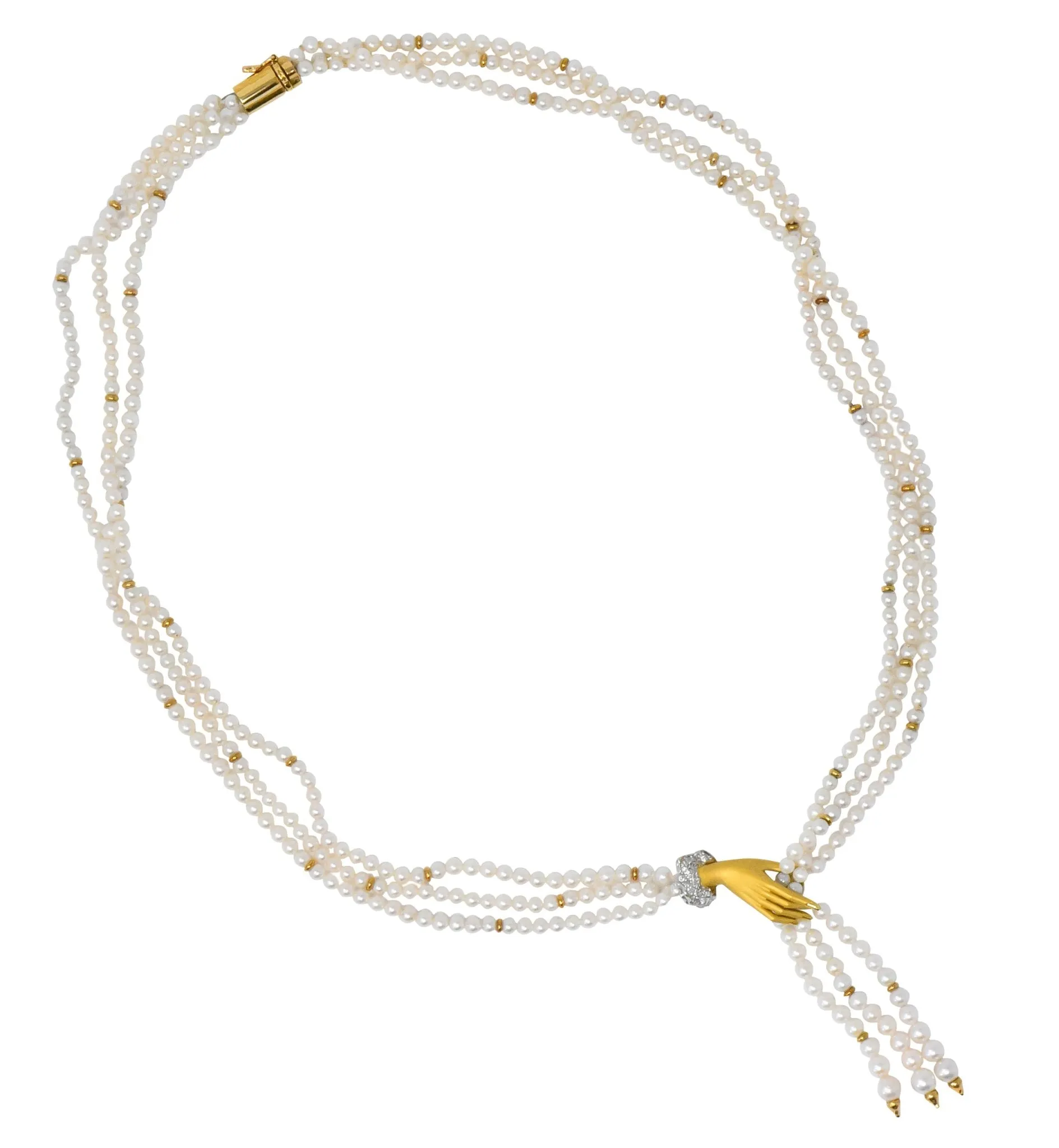 Carrera y Carrera 0.30 CTW Diamond Pearl 18 Karat Gold Las Manos Multi-Strand Necklace