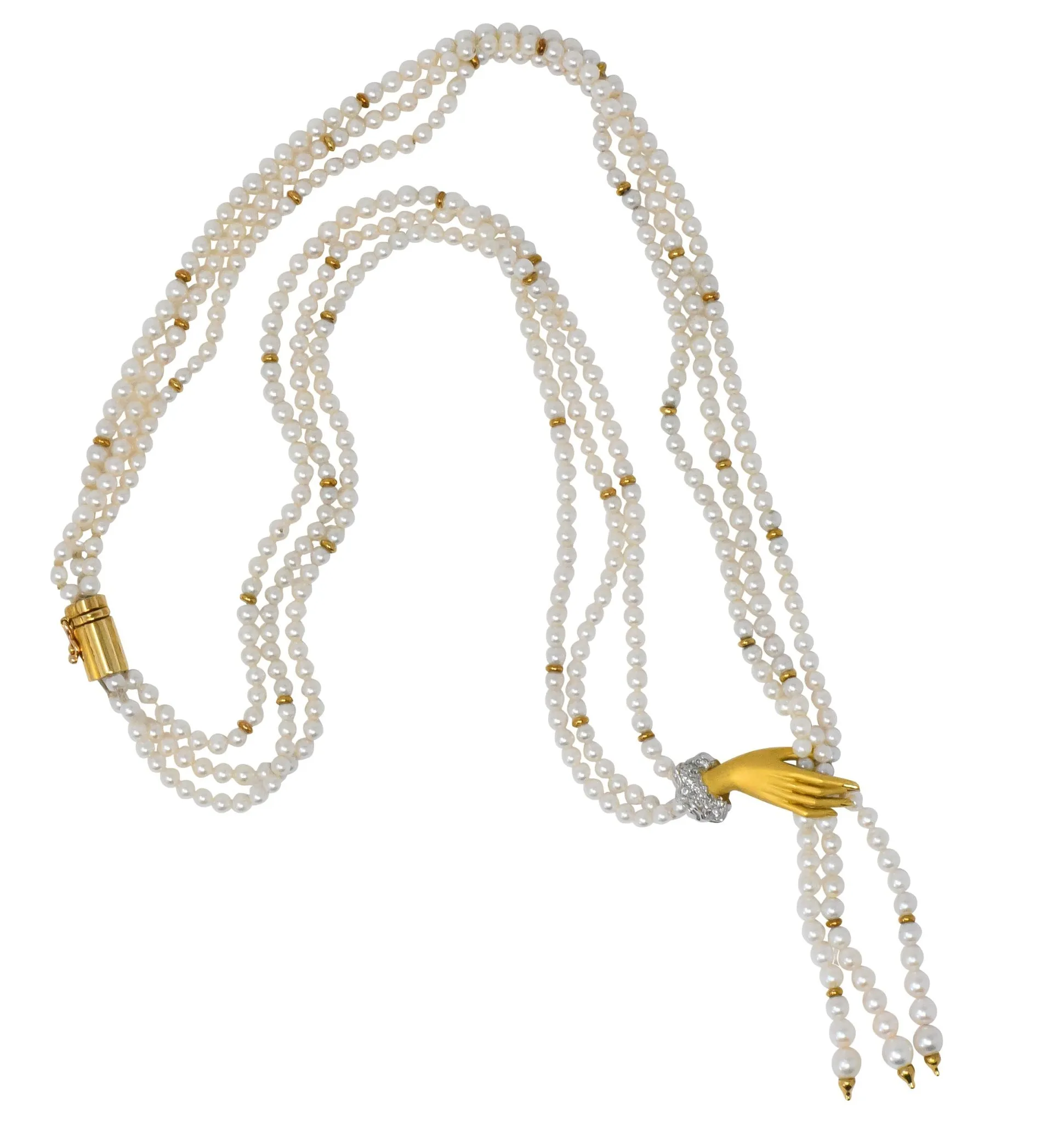 Carrera y Carrera 0.30 CTW Diamond Pearl 18 Karat Gold Las Manos Multi-Strand Necklace